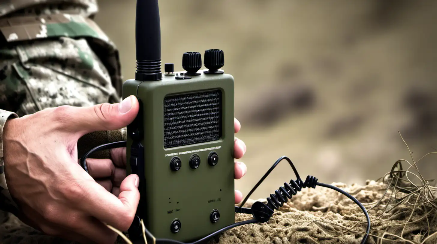Soldier Handing Portable Military Radio for Communication