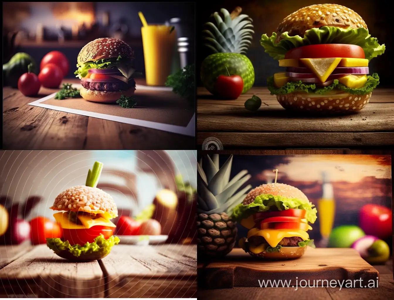 Gourmet-Hamburger-Delight-Exquisite-Food-Photography-on-Wooden-Board
