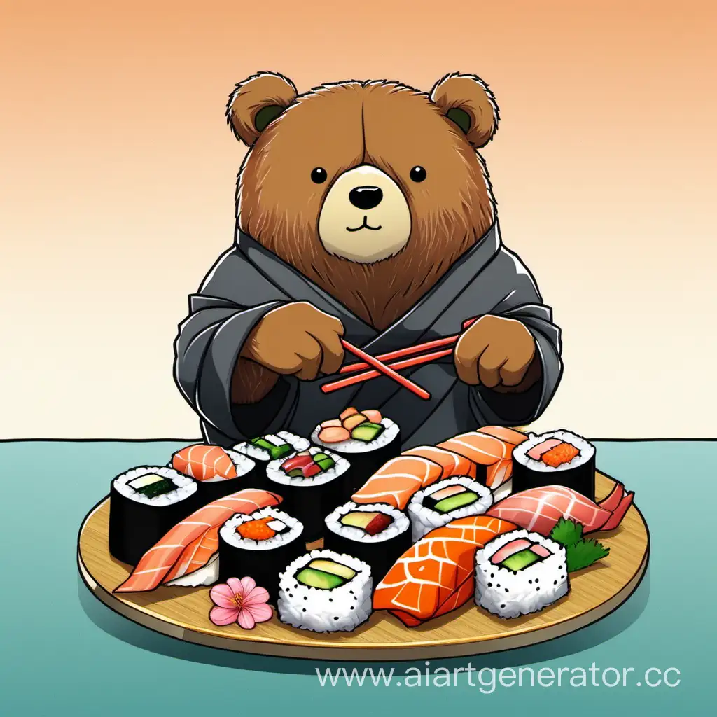 Adorable-Bear-Enjoying-Sushi-Feast