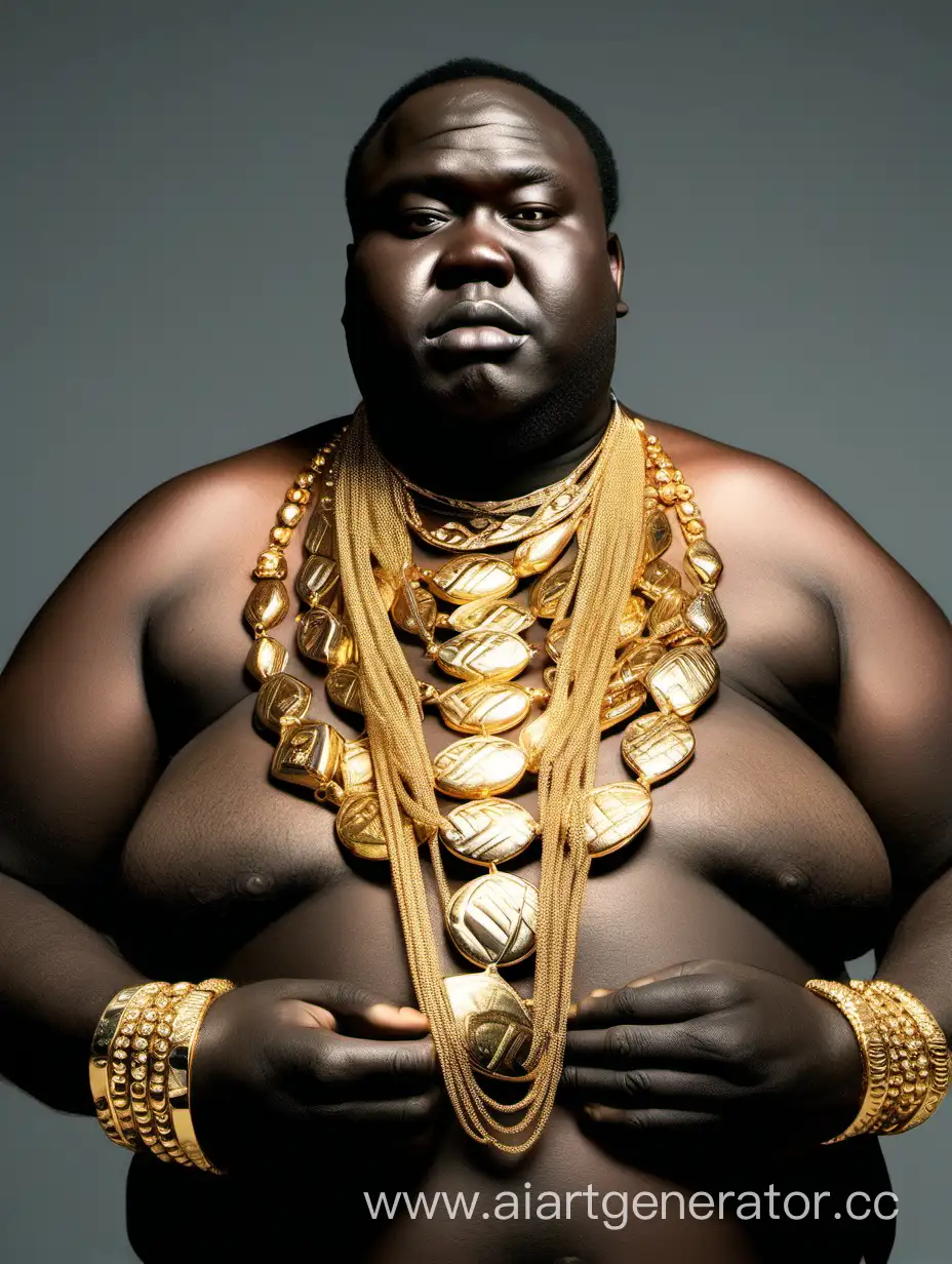Толстый Мужчина Африканец с золотыми украшениями 