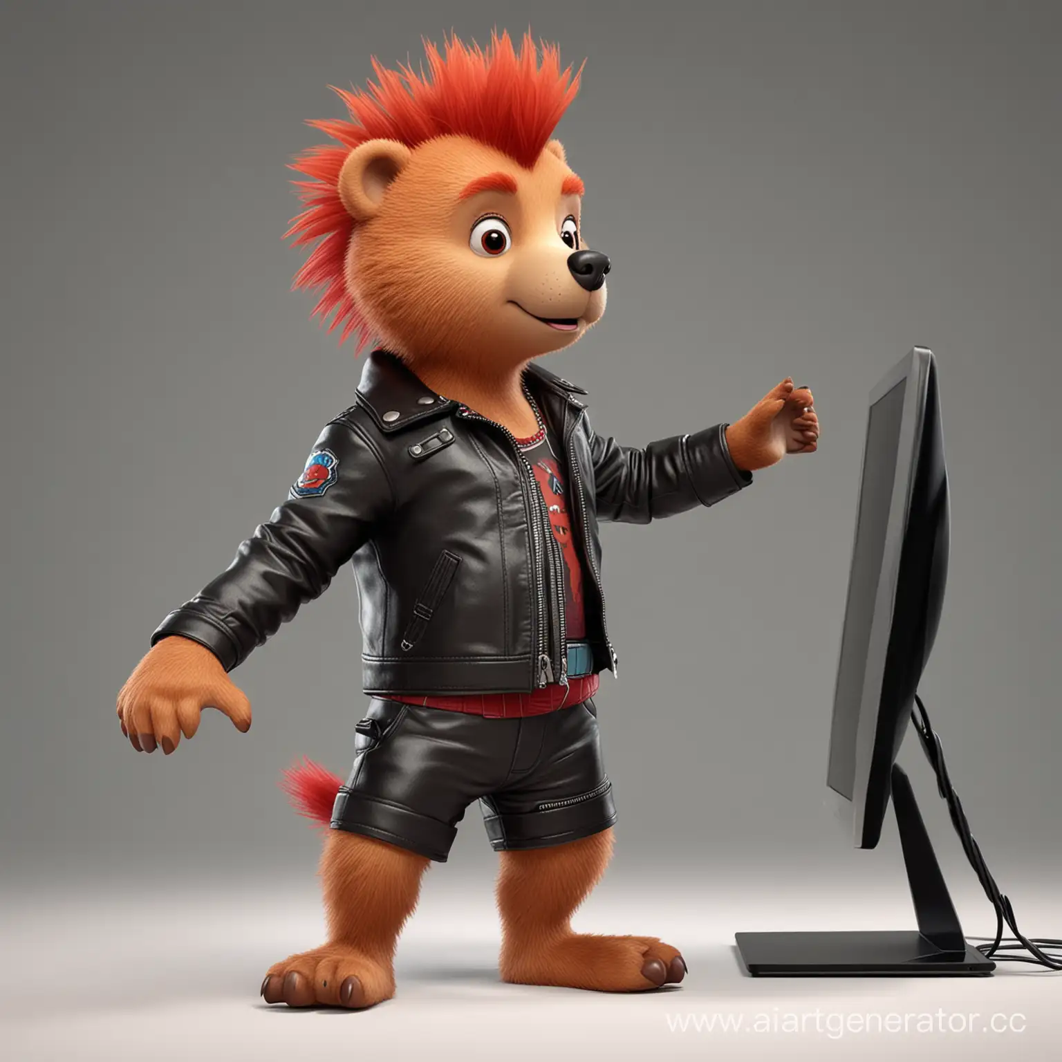 Cartoon-Bear-with-Red-Mohawk-and-Leather-Jacket-Seeks-Drawing-Inspiration