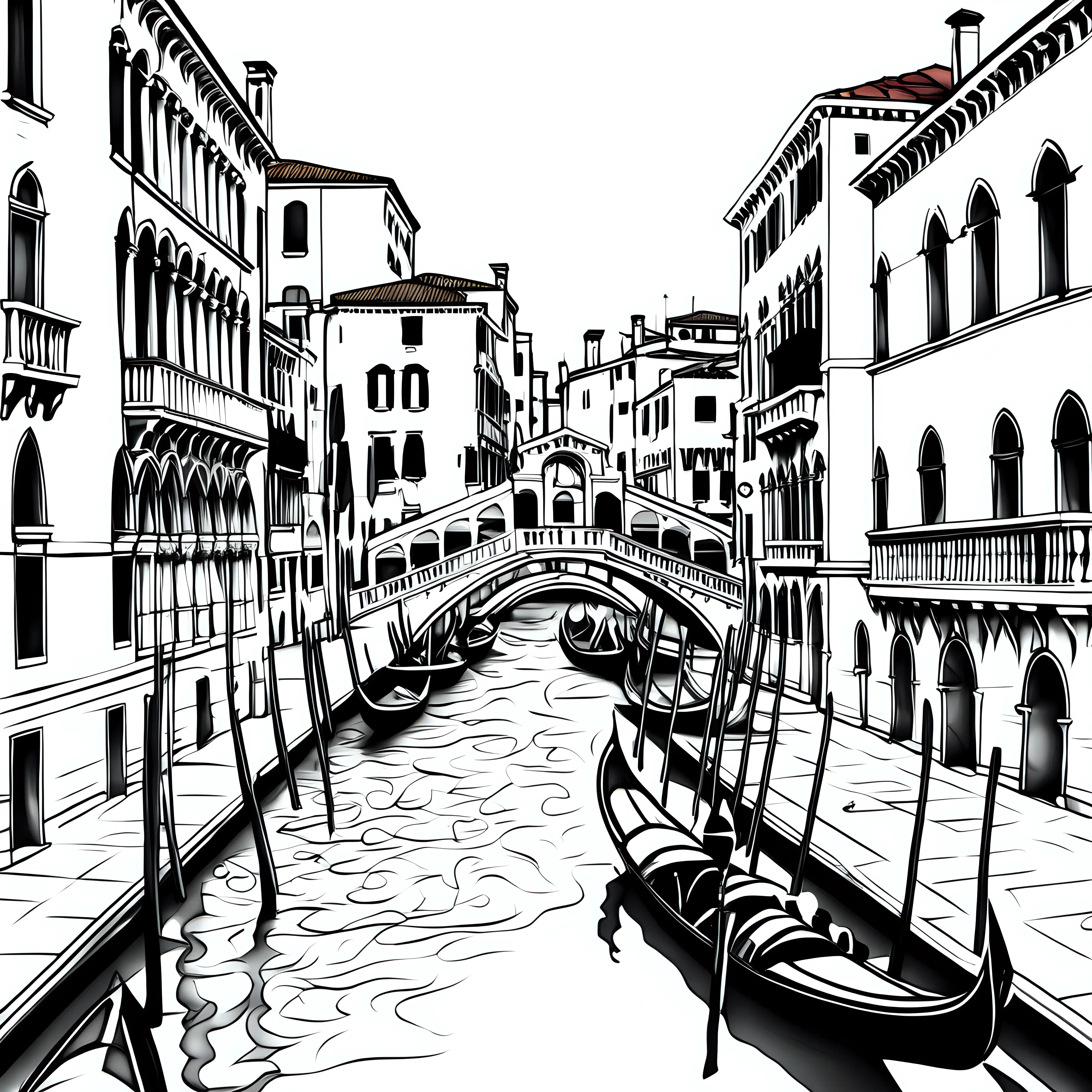 Realistic Coloring Page of Venice Italy Tranquil Canal Scene for Adult Relaxation