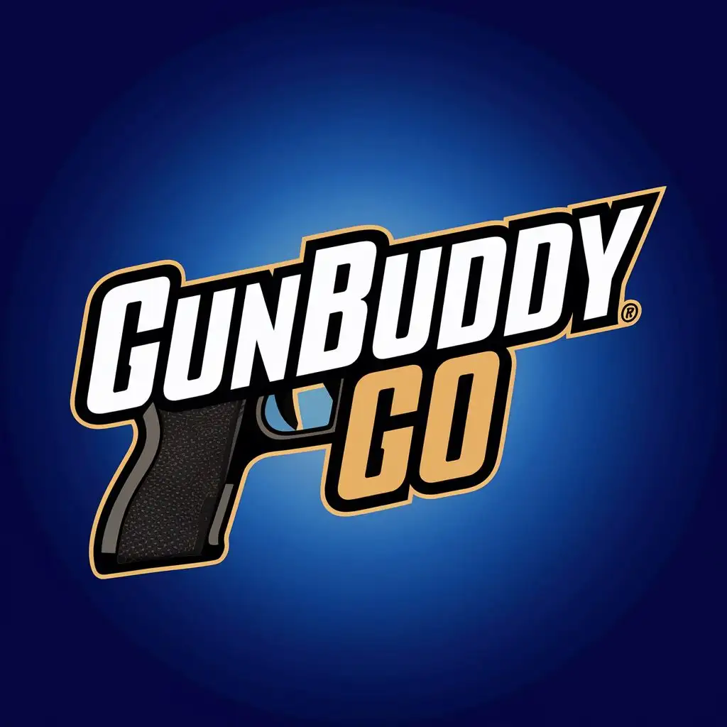logo, handgun, with the text "gunbuddy GO", typography, be used in Entertainment industry