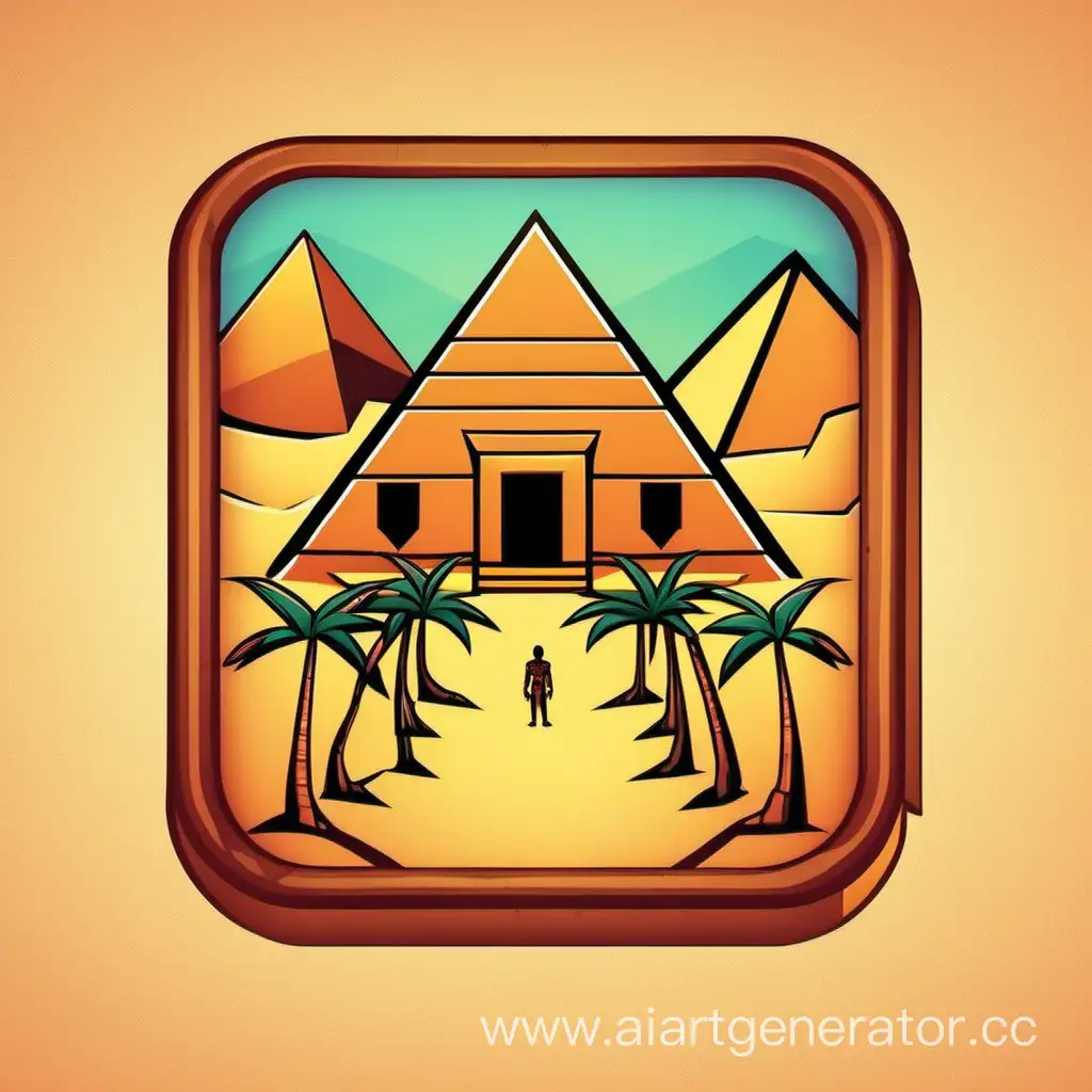Please draw an icon for an adventure game. Its title: "Madagascarians. Secrets of Egypt", minimalist style