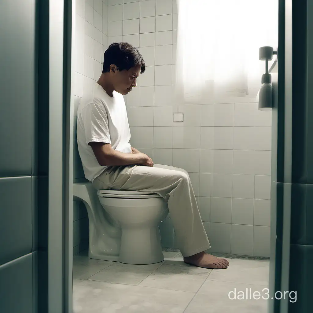 человек сидит в туалете
