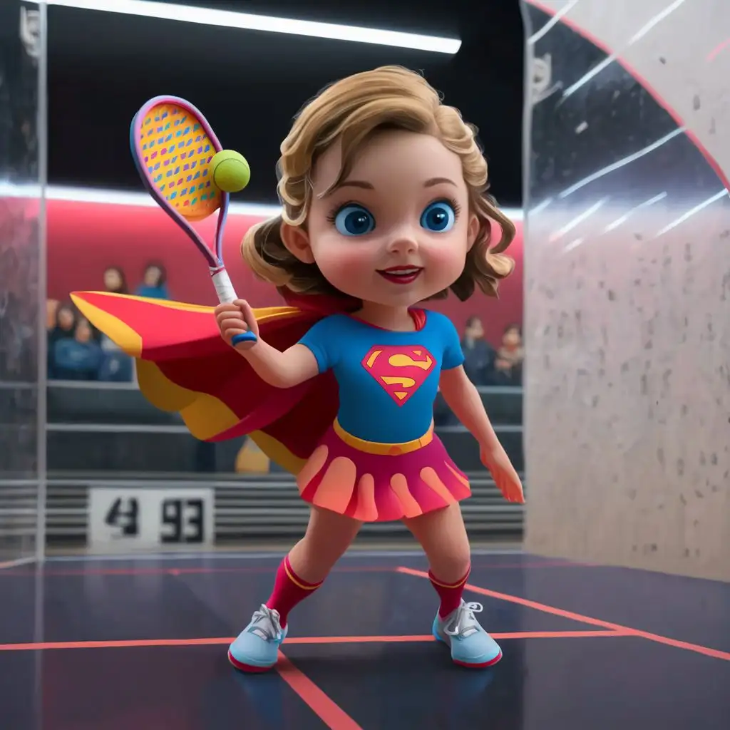 Cute supergirl, 3d, short racket, T-shirt, squash(sport)