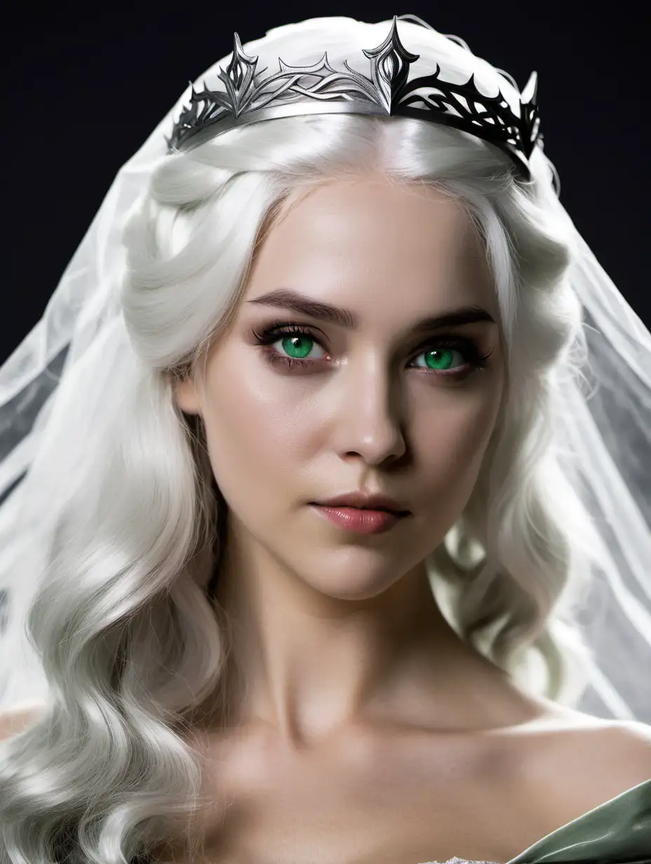 targaryen, white hair, princess, demure, gray green eyes, veil over hair