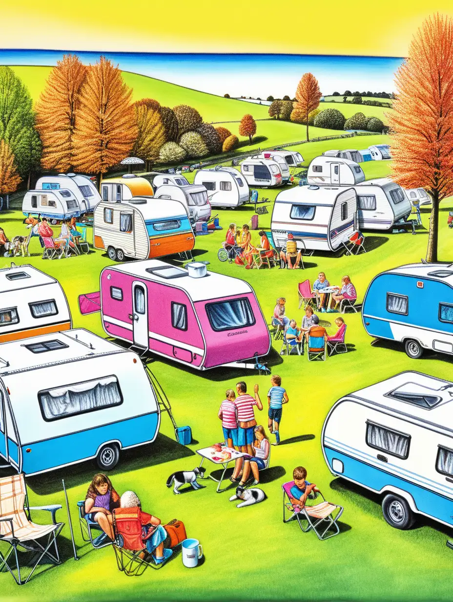 Vibrant Caravan Site Illustration with Lively Colors