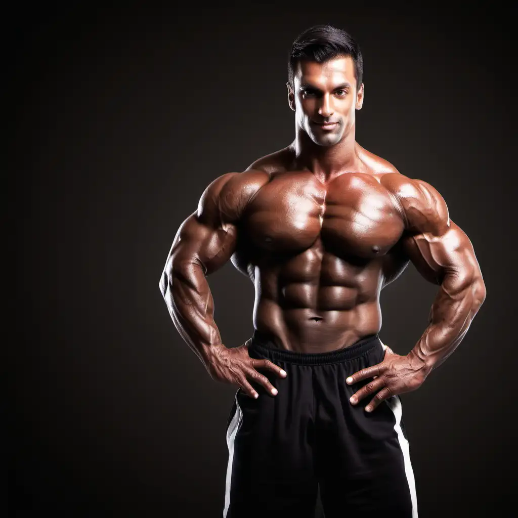 Muscular Male Bodybuilder Showcasing Fitness Supplements Power