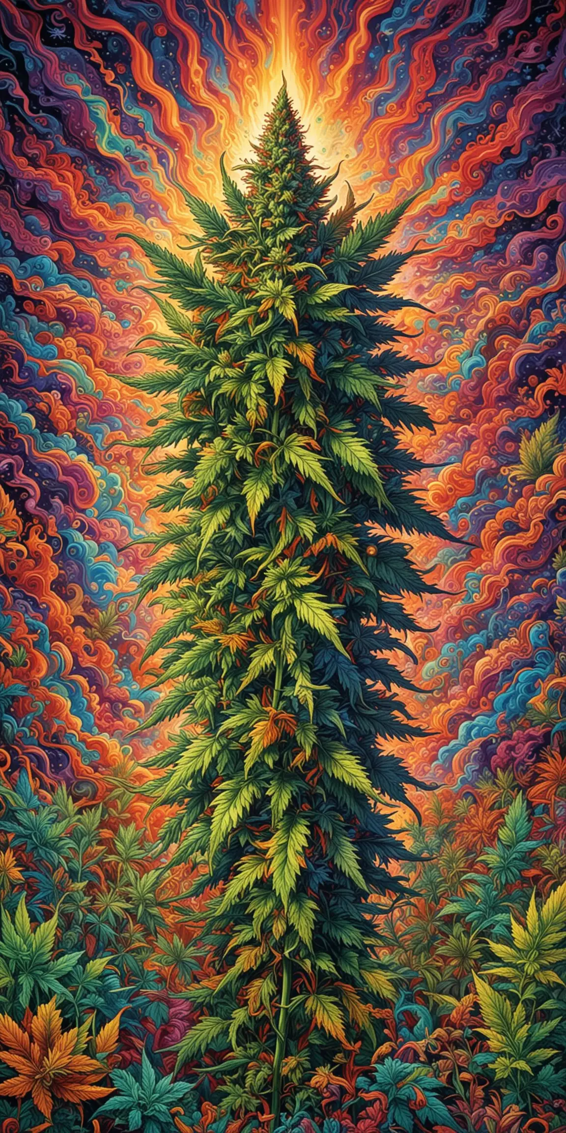 Psychedelic OG Cannabis Art Vibrant Hallucinatory Illustration