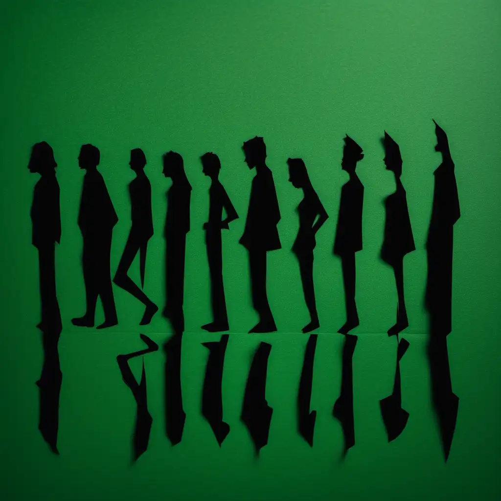 Silhouettes of People Cut from Paper on Dark Green Background