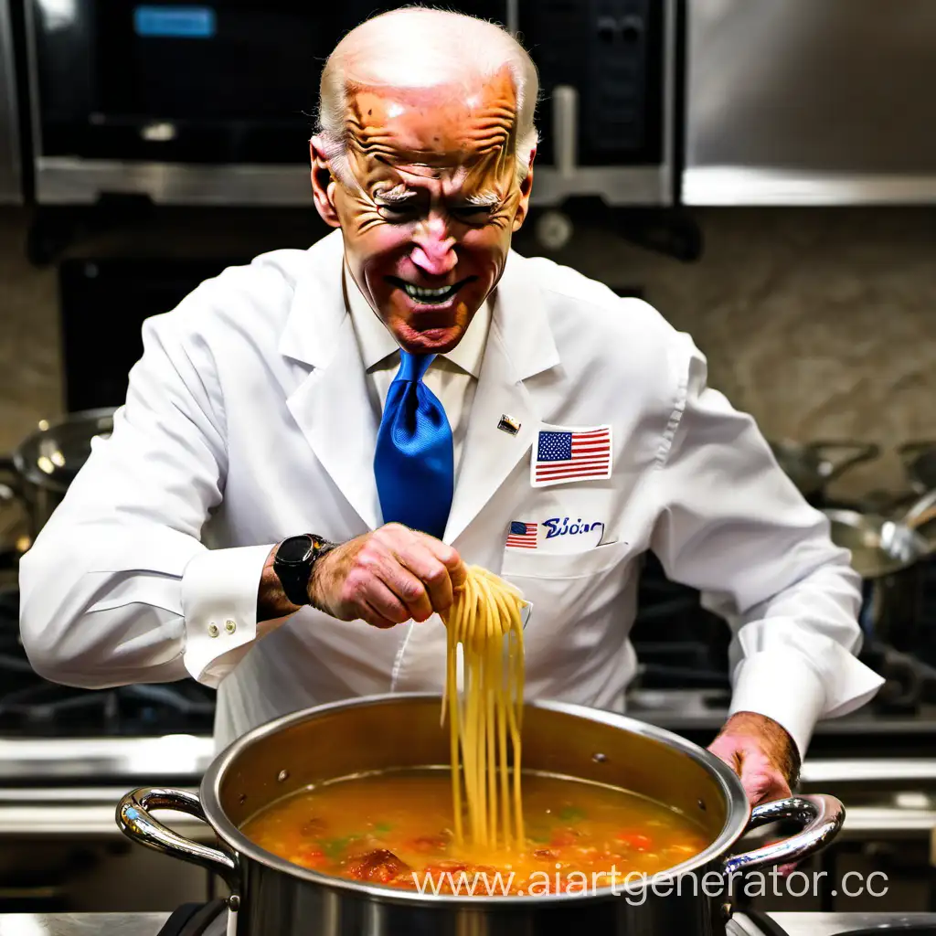 Джо Байден мешает кастрюлю с супом