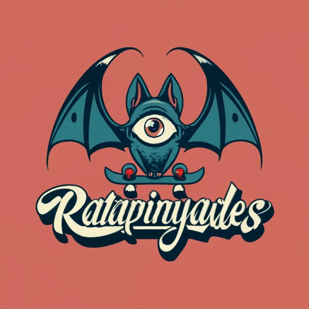logo, Bat with one eye in the style of skateboard art, with the text "Ratapinyades", typography