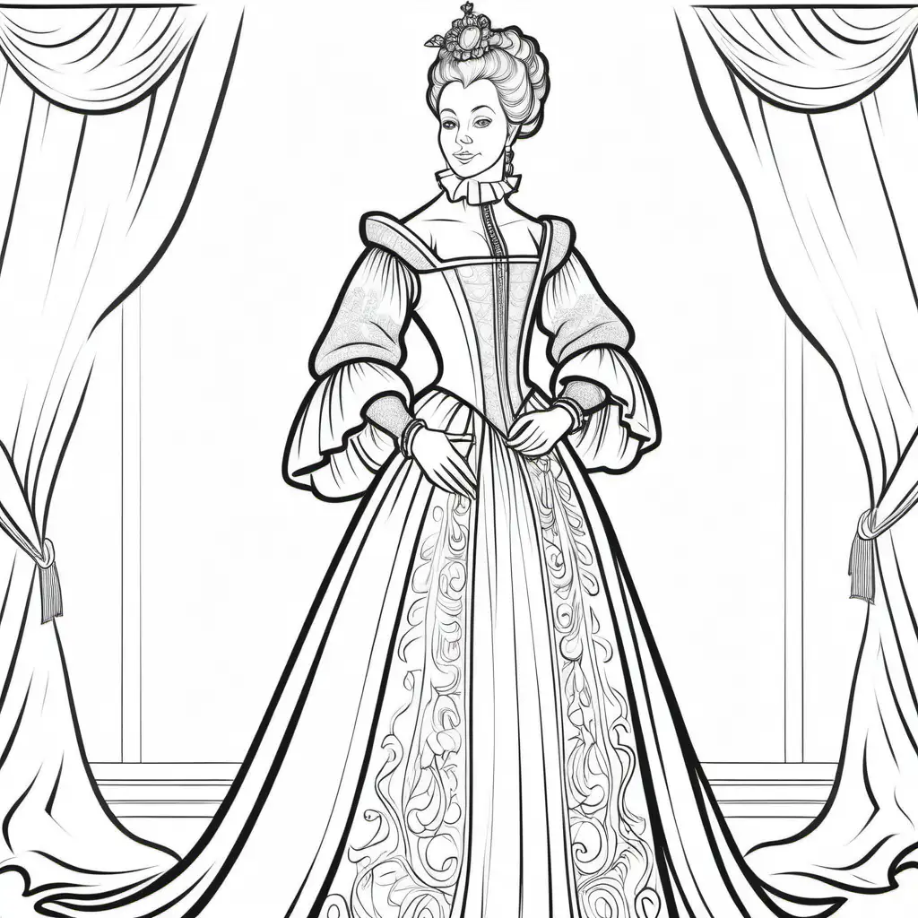 Historical Coloring Page Wealthy Woman in 1600s Attire