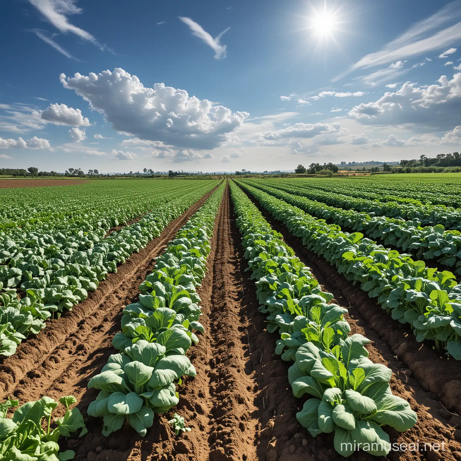 vegetables in contour farming with beautiful blue sky background