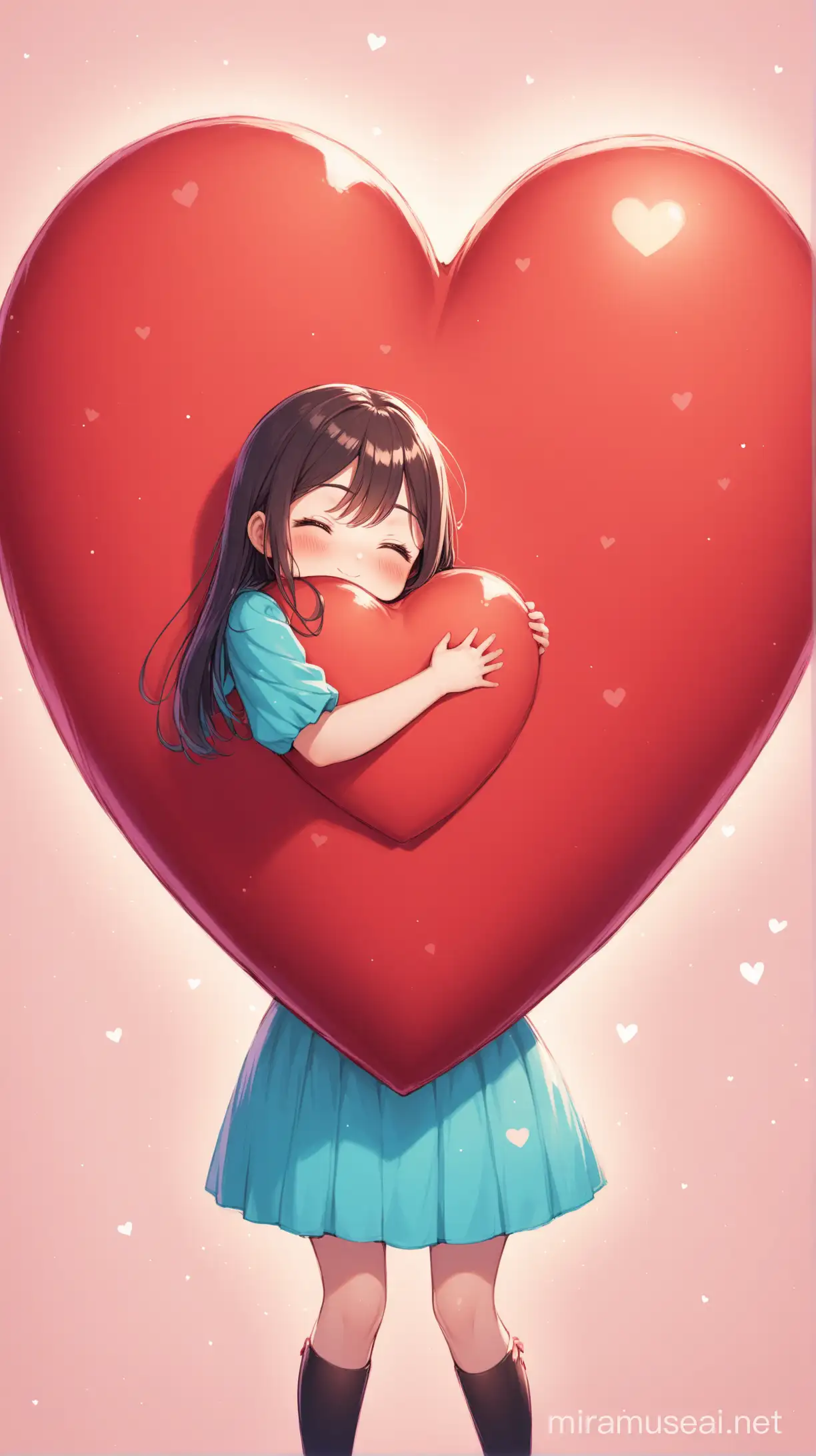 Girl Embracing Enormous Heart