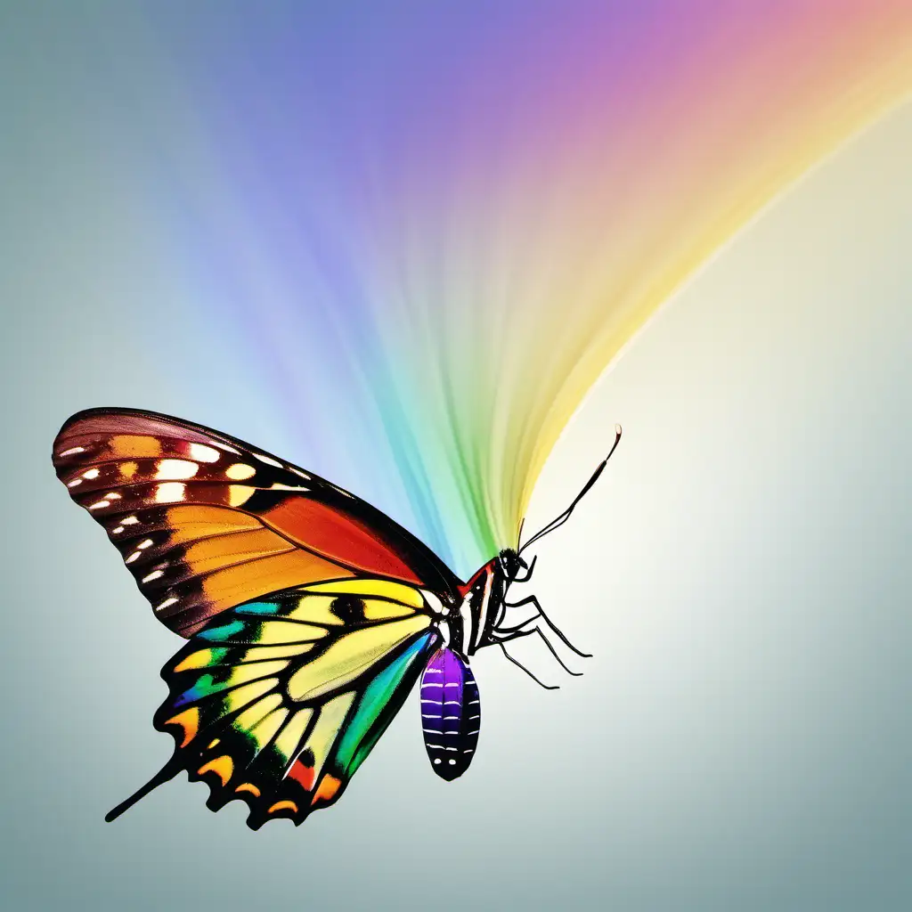butterfly with rainbow colors in flight with no background