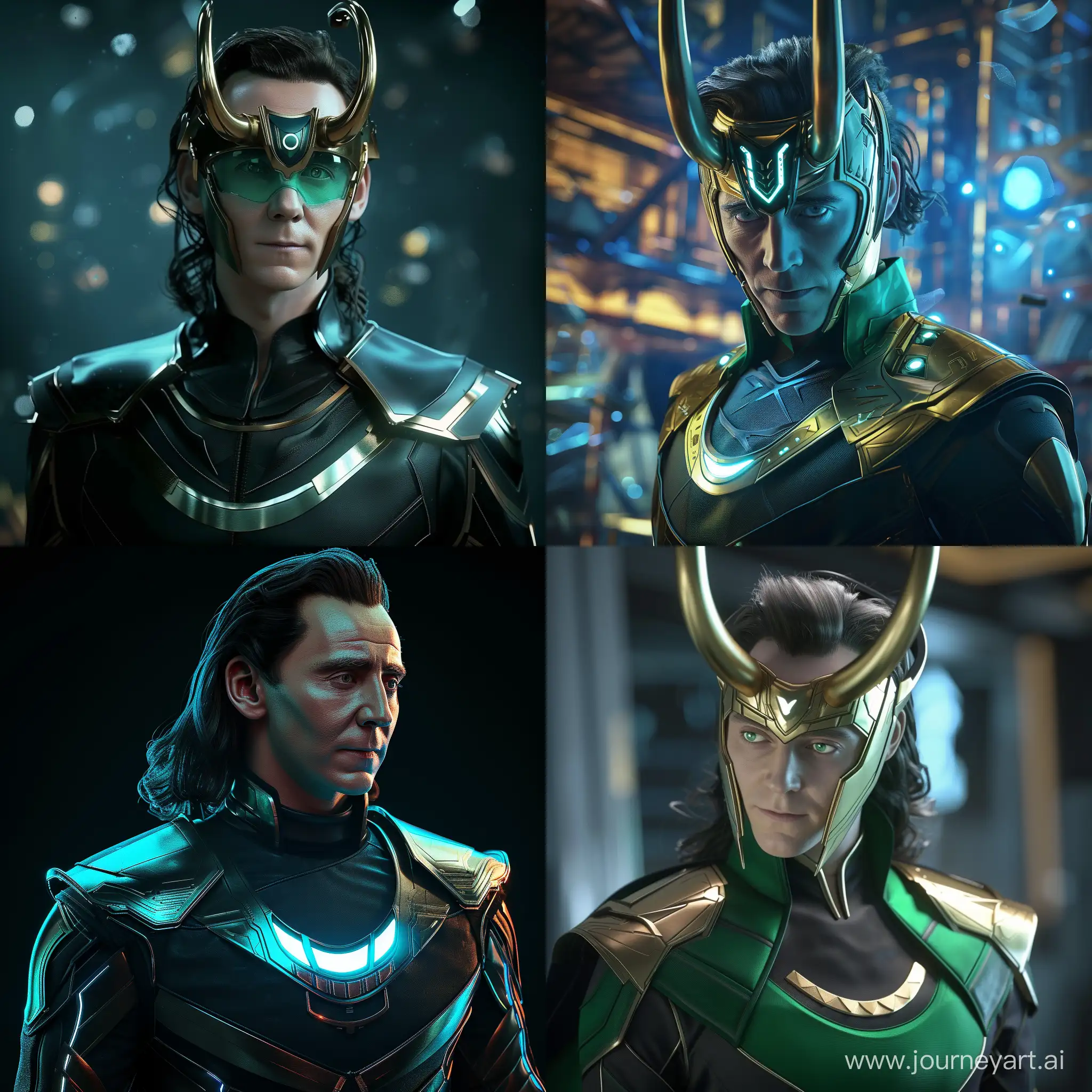 Futuristic Marvel Loki, world of high tech, octane render