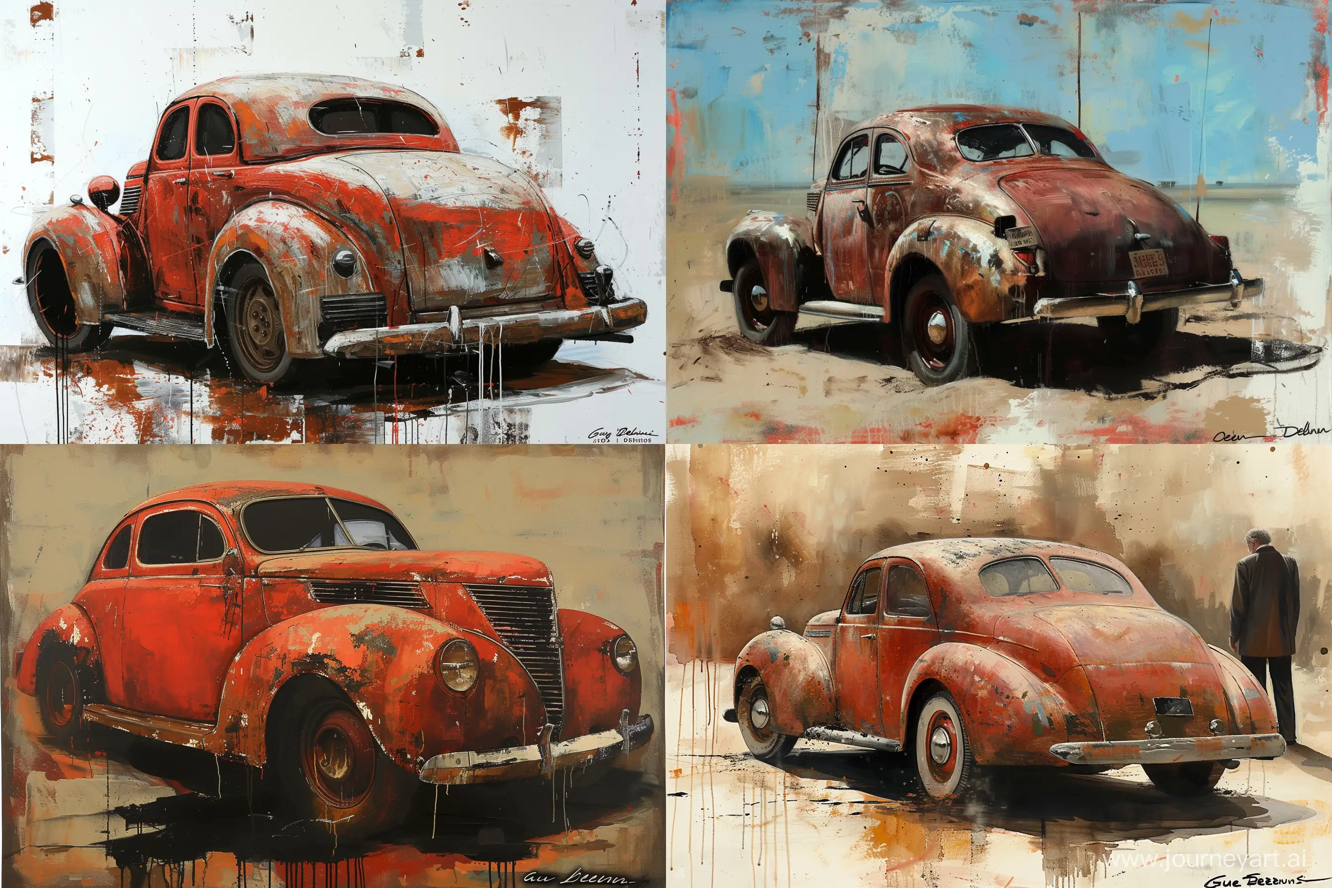 Guy Denning's painting depicting a old vintage car from 1940, no signature --v 6.0 --ar 3:2