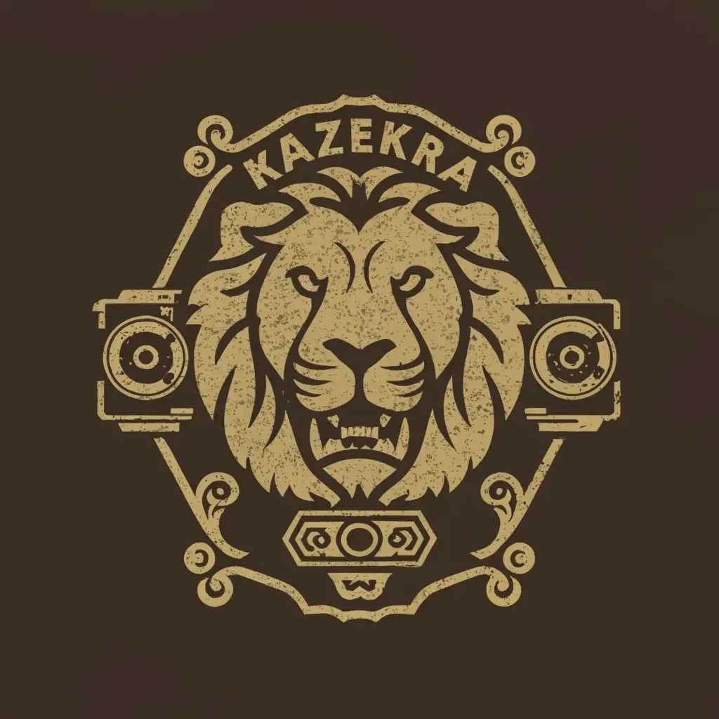a logo design,with the text "KAZEKIRA", main symbol:LION
  AND CAMERA,Moderate,clear background