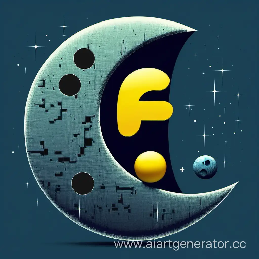 pacman в виде луны есть букву F. Картинка в 2d

