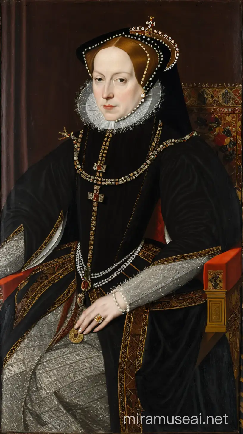 Portrait of Queen Mary Tudor Regal Elegance and Royal Authority in Renaissance Attire