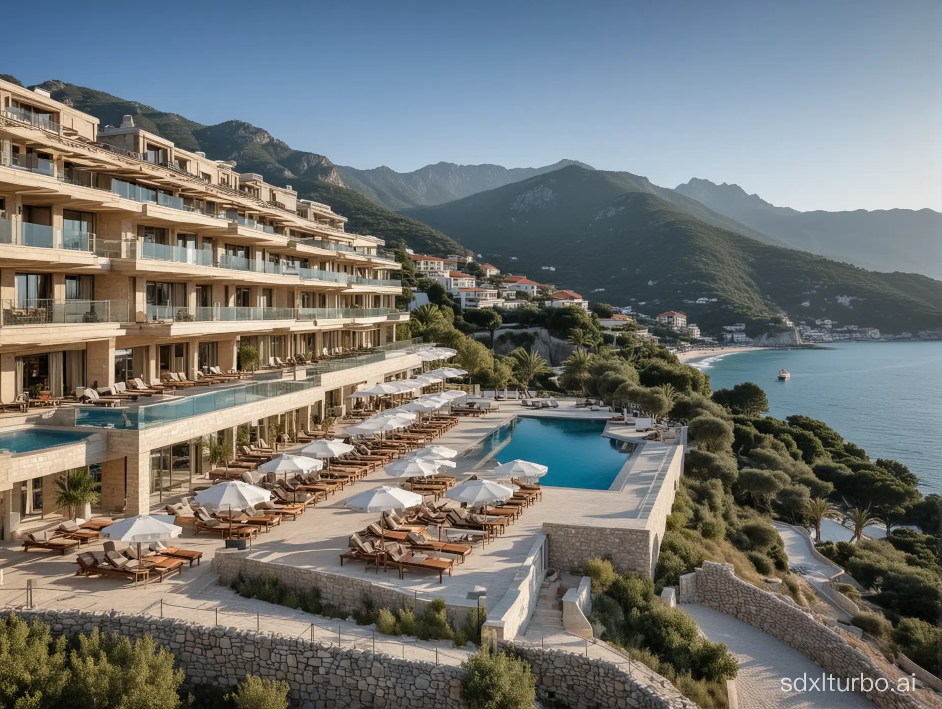 luxury hotel, near the sea, moutain