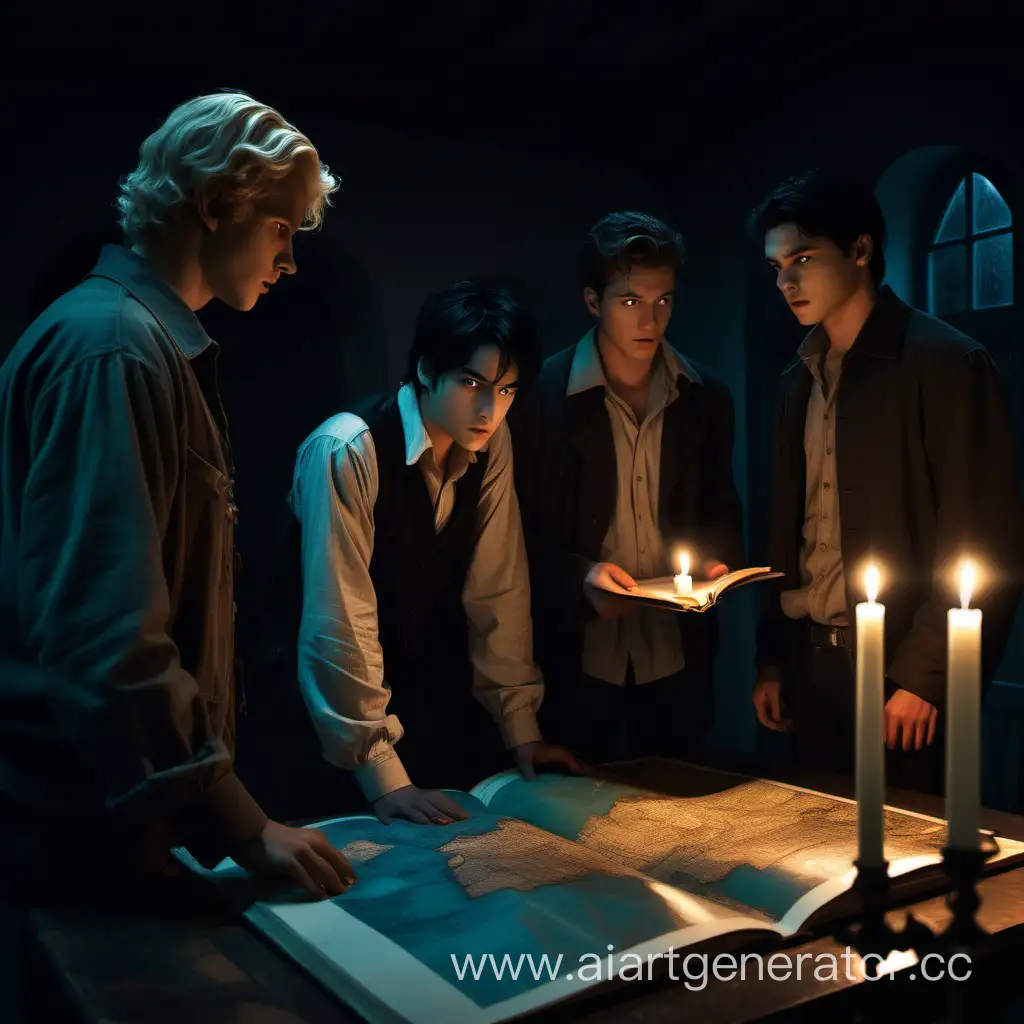 Mysterious-Night-Meeting-Around-Map-with-Candlelight
