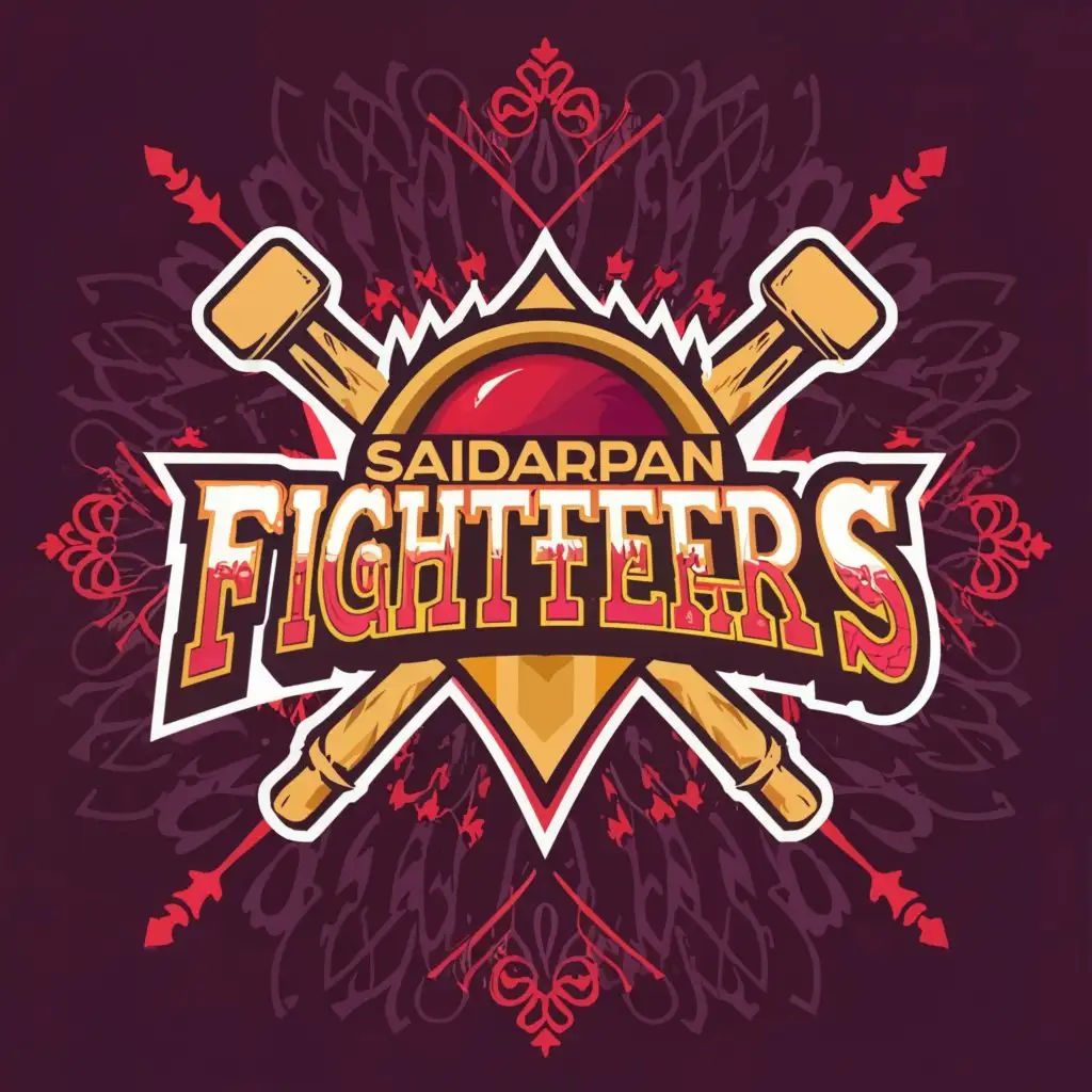a logo design,with the text "SaiDarpan FIGHTERS", main symbol:bat & ball,complex,clear background