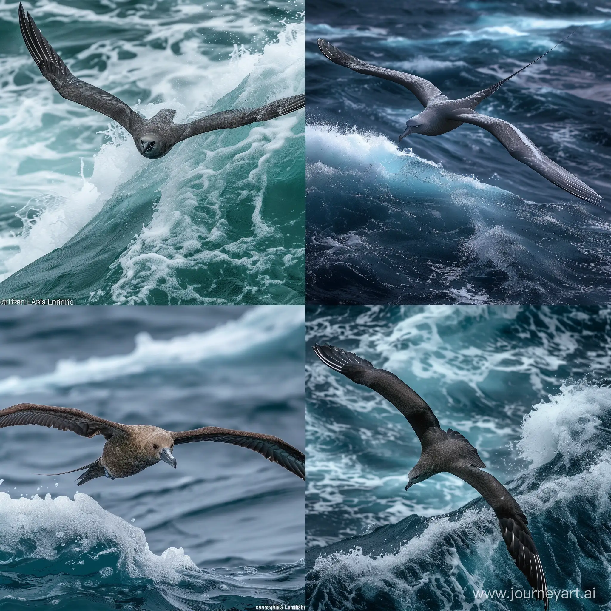 award winning wildlife photo of a new undiscovered seabird with a 15 foot wingspan and a 1 foot long body, gliding over ocean waves, canon camera, supertelephoto lens, dramatic, crisp, Frans Lanting, nature documentary, entire bird in frame, ridiculous wingspan proportion, insanely long wingspan, super tiny body with meter long wings, mostly just wings on a tiny body
