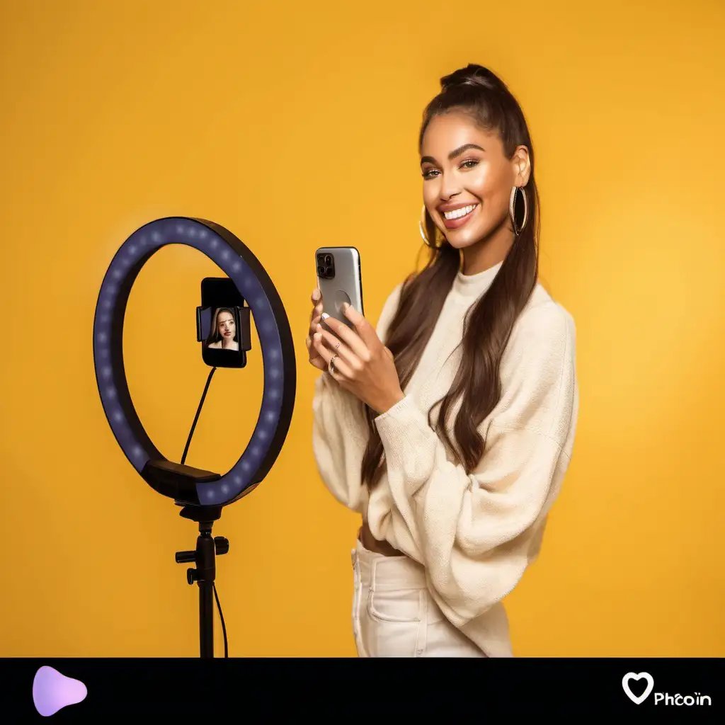 Elegant Woman Live Streaming with Smartphone and Ring Light