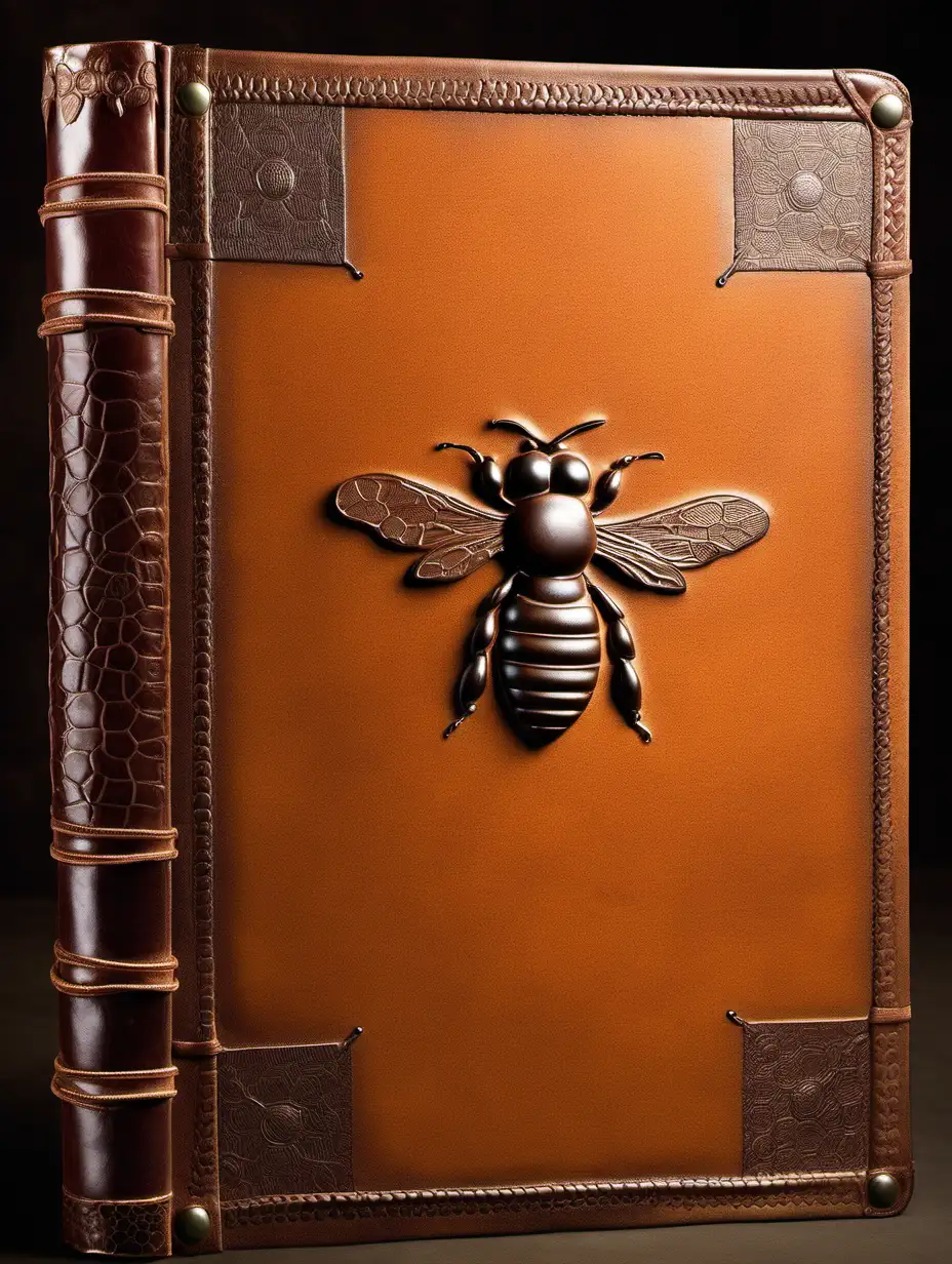 Elegant Leather Book Cover with Honey Bee Border