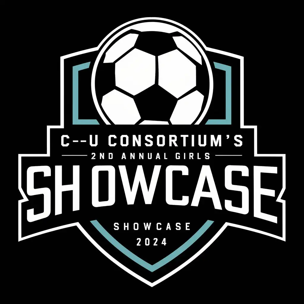 logo, Soccer ball, shield, with the text "C-U Consortium's 2nd Annual Girls Soccer Showcase 2024", typography, be used in Sports Fitness industry