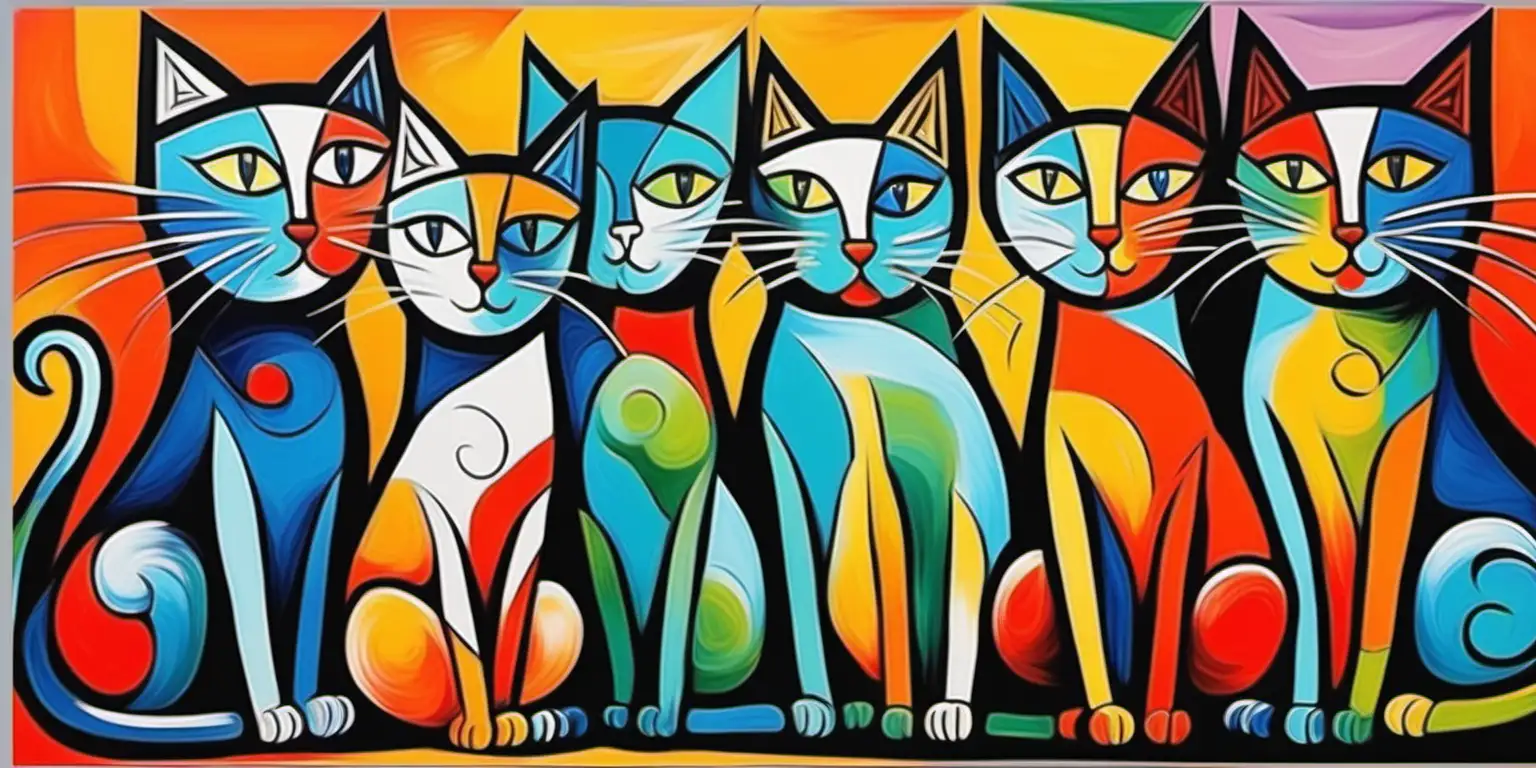 Colorful Picasso Style Painting of Cats