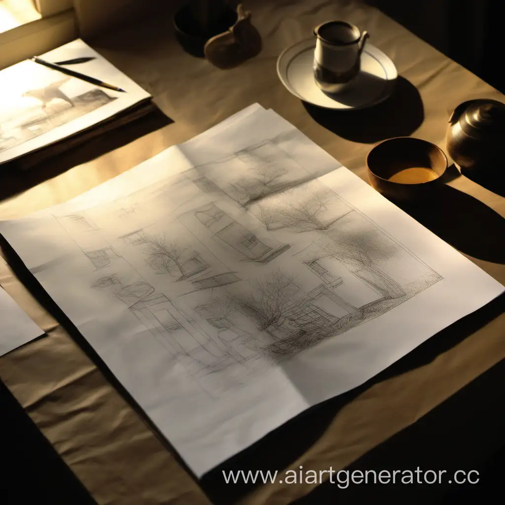 Sunlit-Album-with-Drawings-on-Table