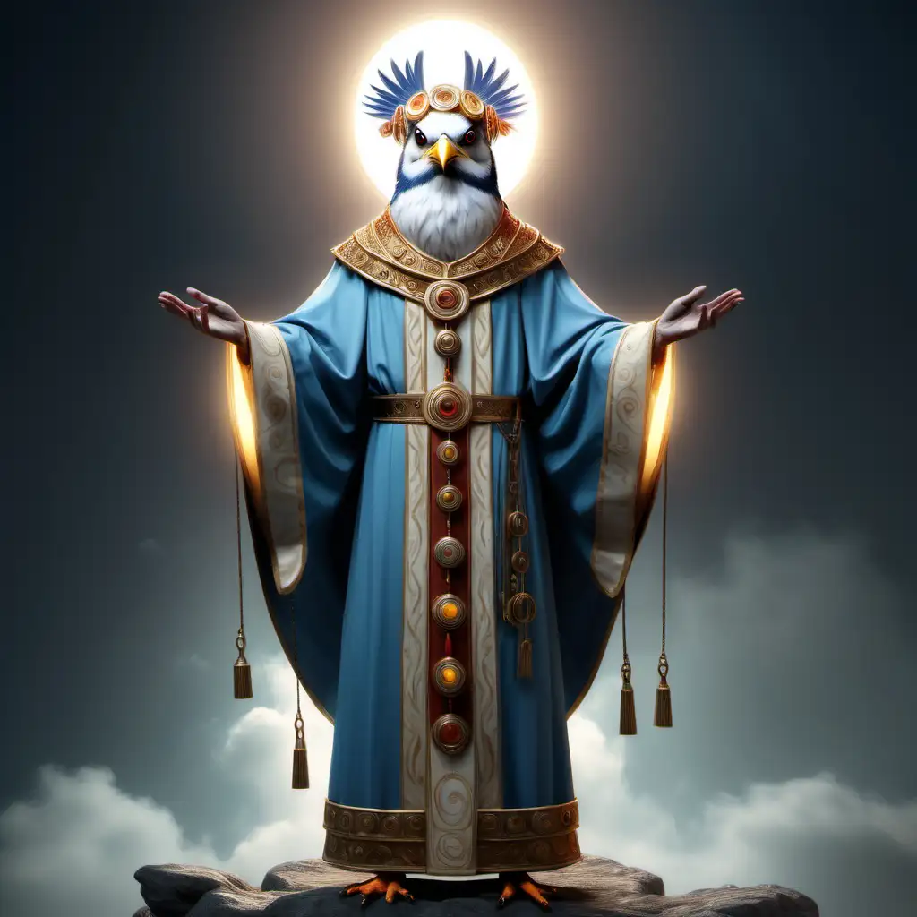 Realistic Bird Priest with Halos in Robes at Full Height