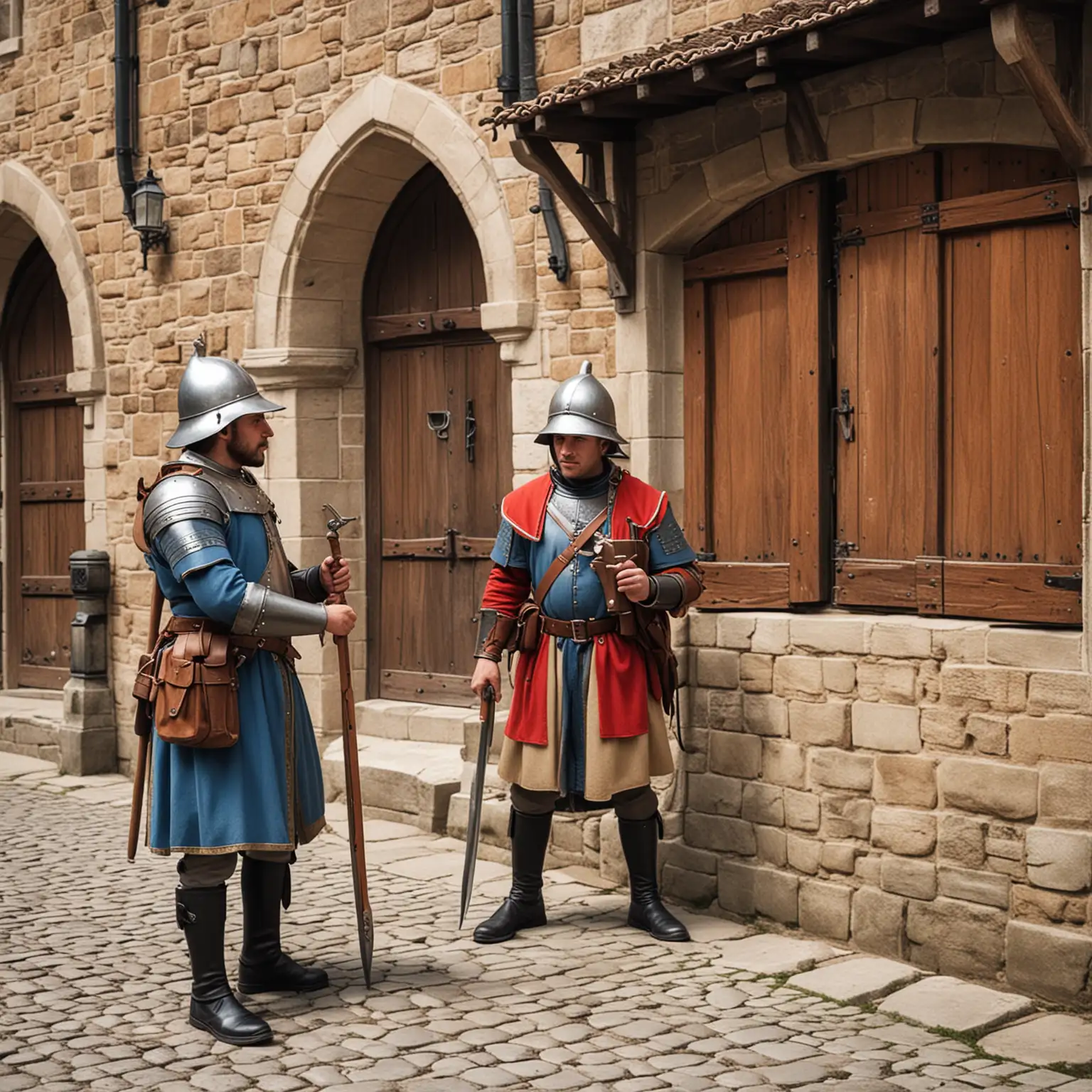 2 medieval city guard investigating a crime 