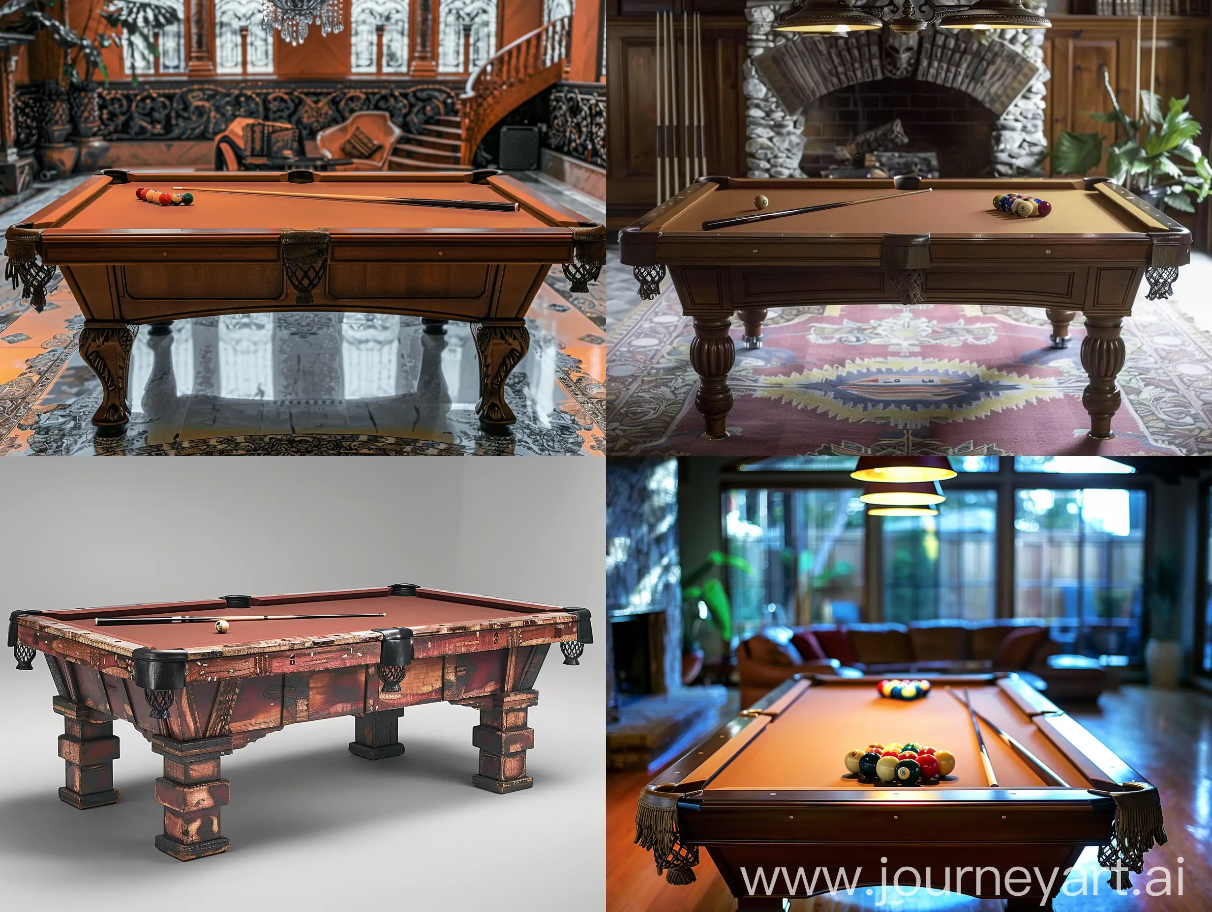 a majestic pool table which look rustic which has a brown theme