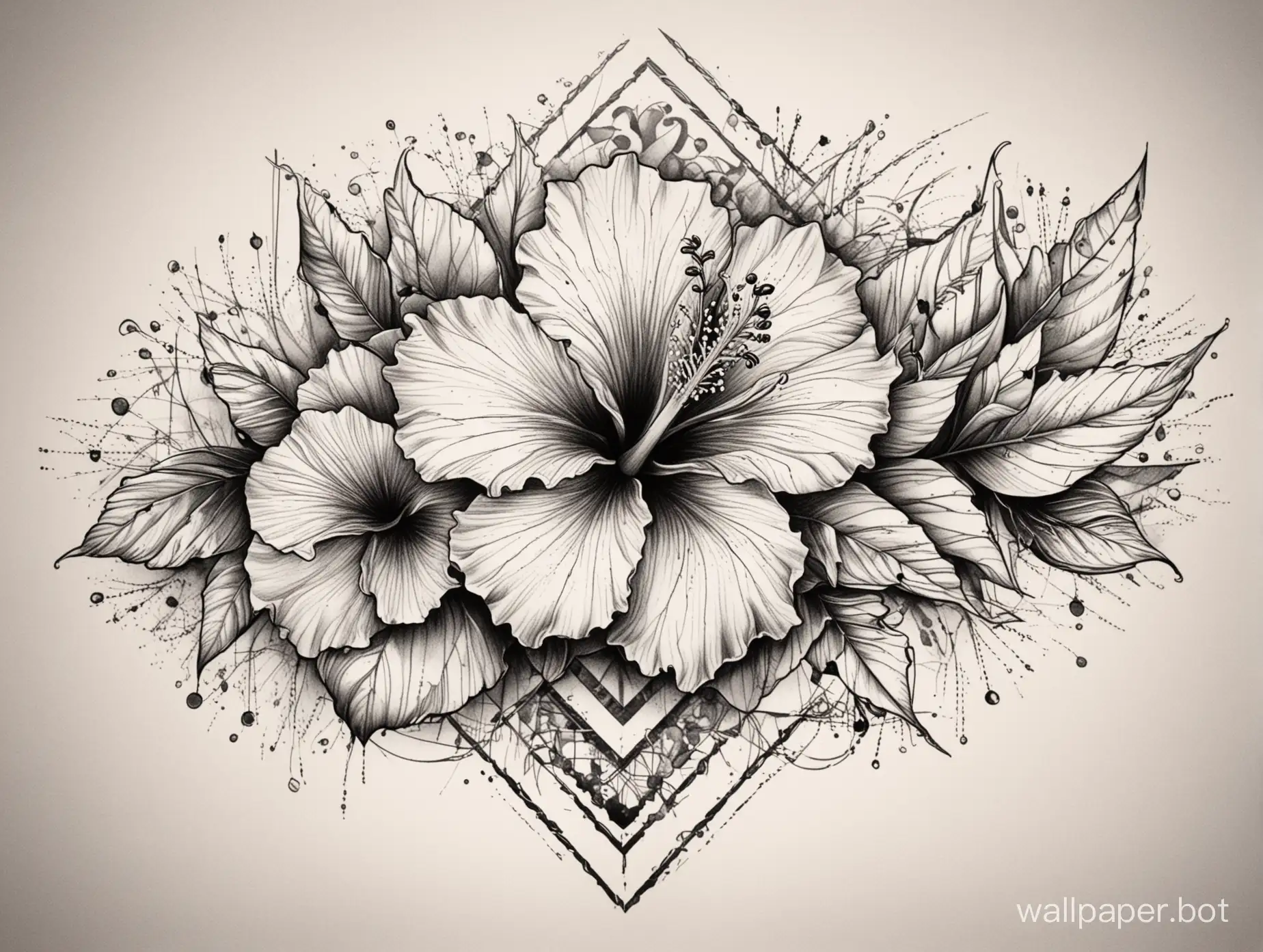 Masterpiece-Hibiscus-Flower-Arm-Tattoo-Design-Exquisite-Line-Art-with-Geometric-Black-Lines