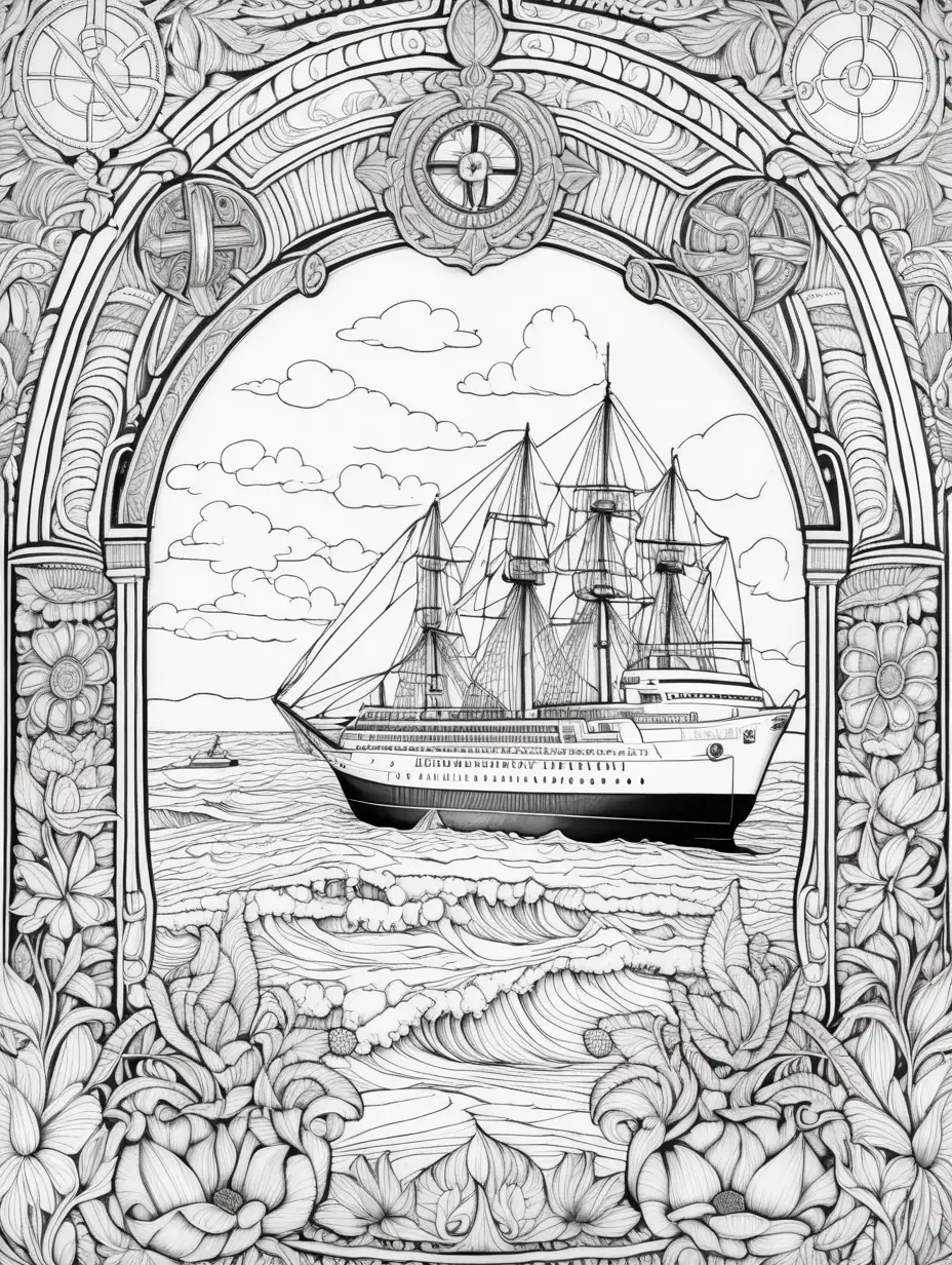 Therapeutic Ocean Voyage Adult Coloring Book Featuring Large Ocean Liners