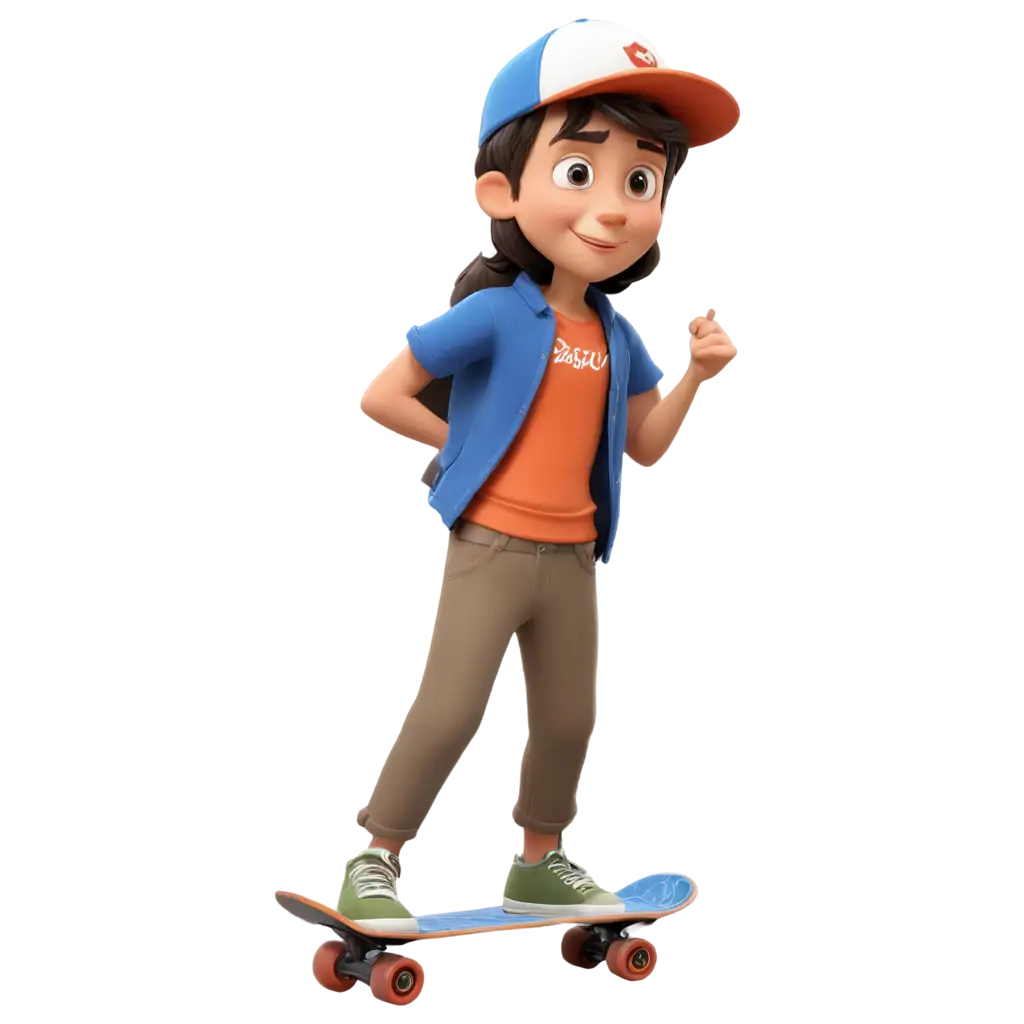 little rebel character, on a skateboard, 3d