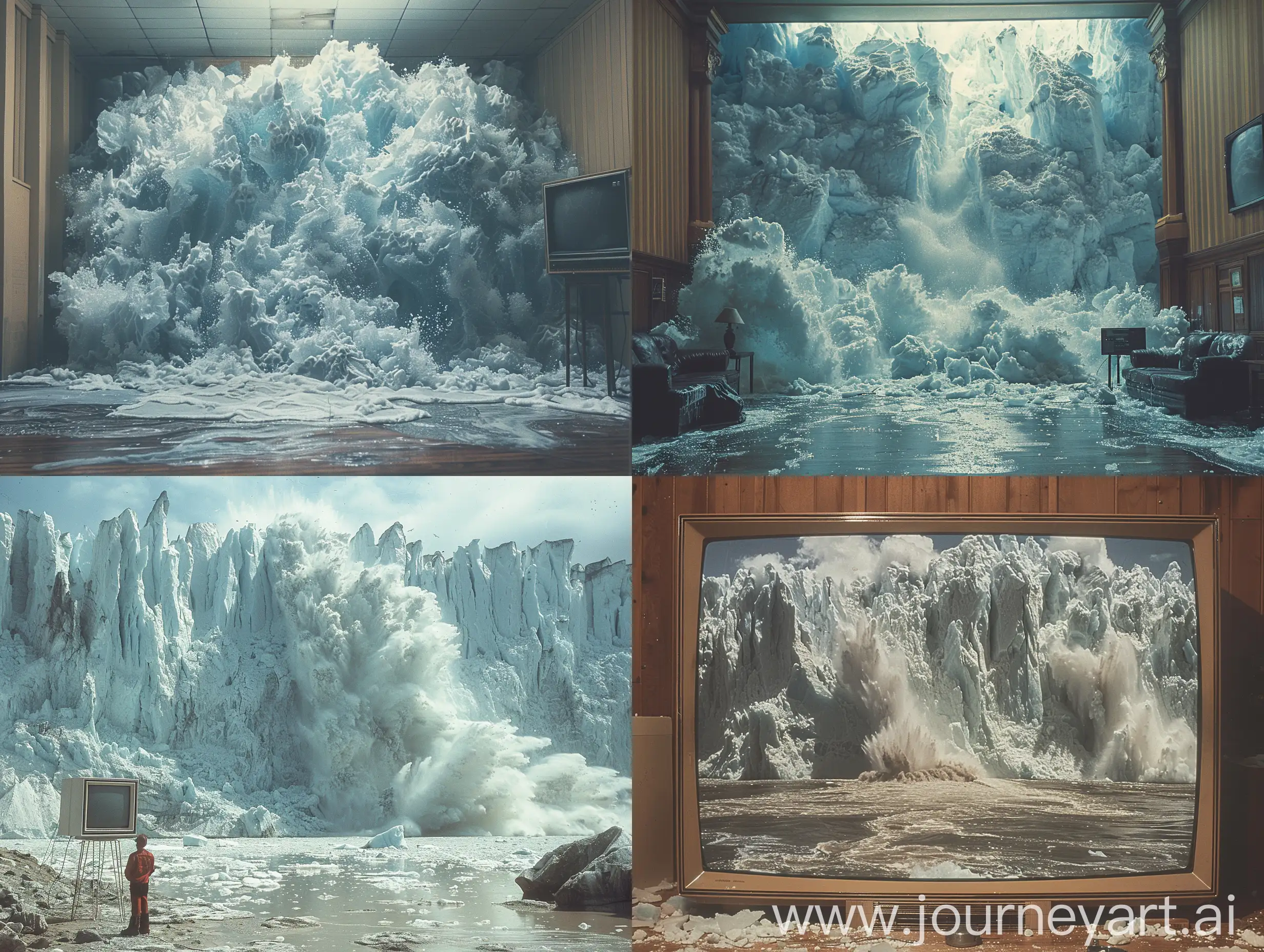 Glacial-Landslide-Triggering-Megatsunami-in-Fjord-1990s-CRT-TV-Midwest-Basement-Footage