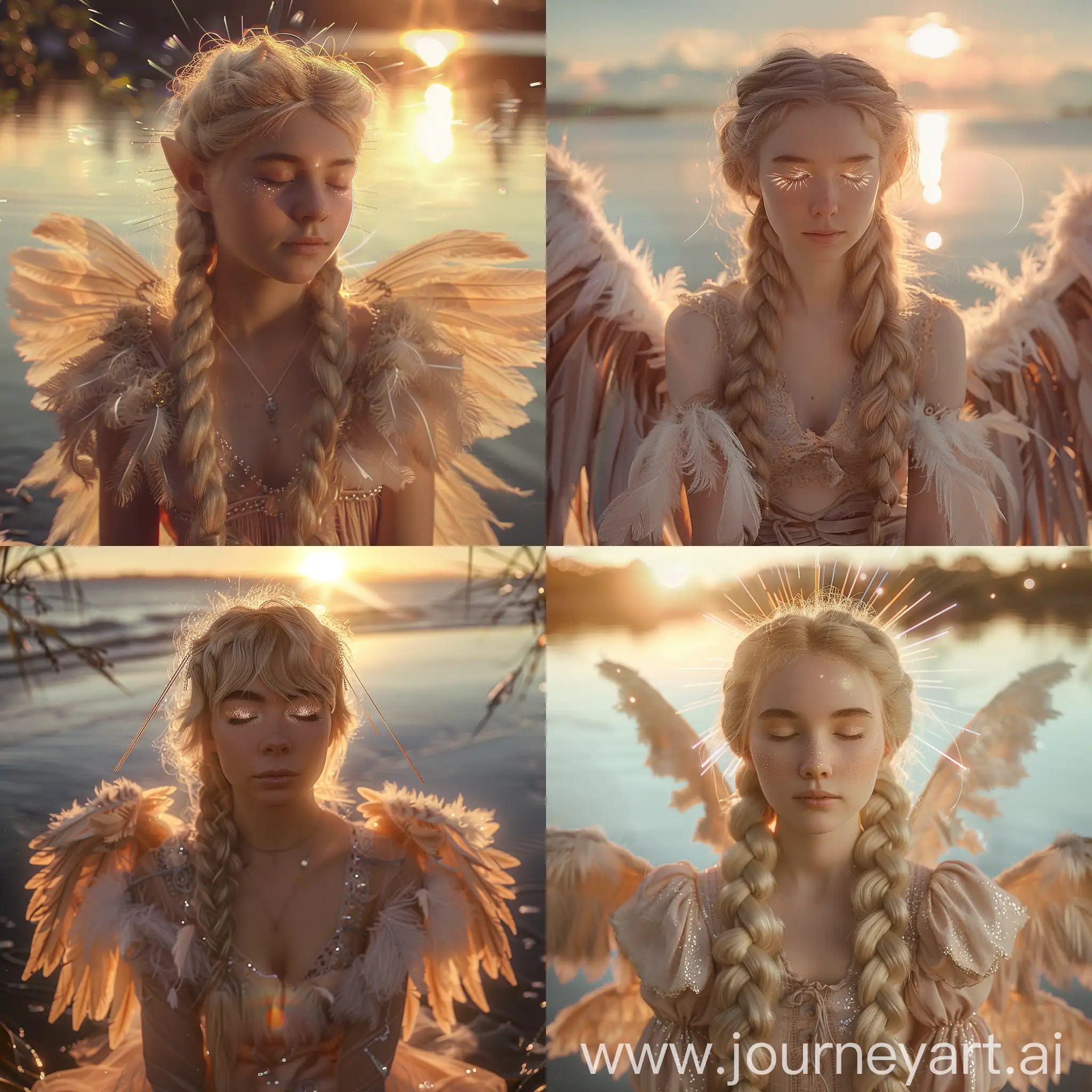 Angel-with-Glowing-Halo-and-Feathered-Wings-in-Paradise-at-Sunrise