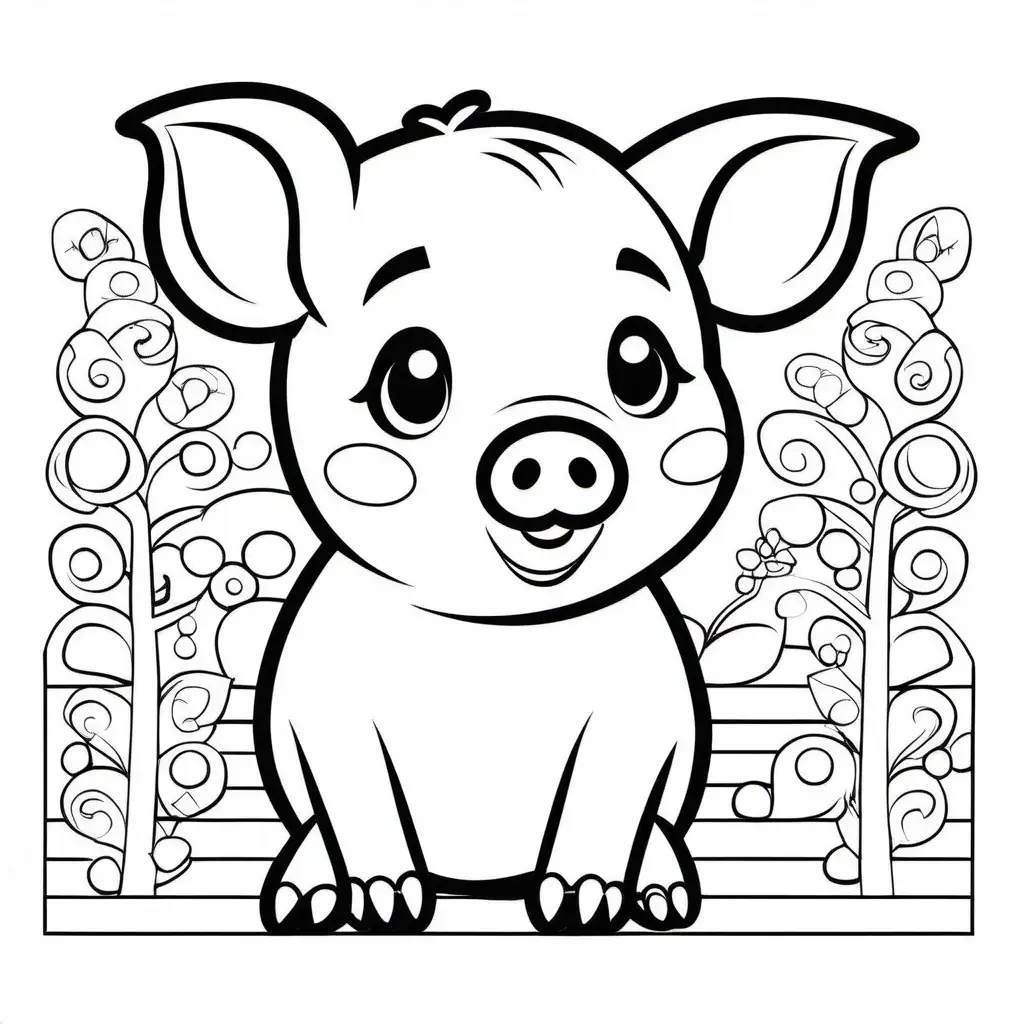 Adorable-Kawaii-Pig-Coloring-Page-for-Kids-Simple-Line-Art-on-White-Background