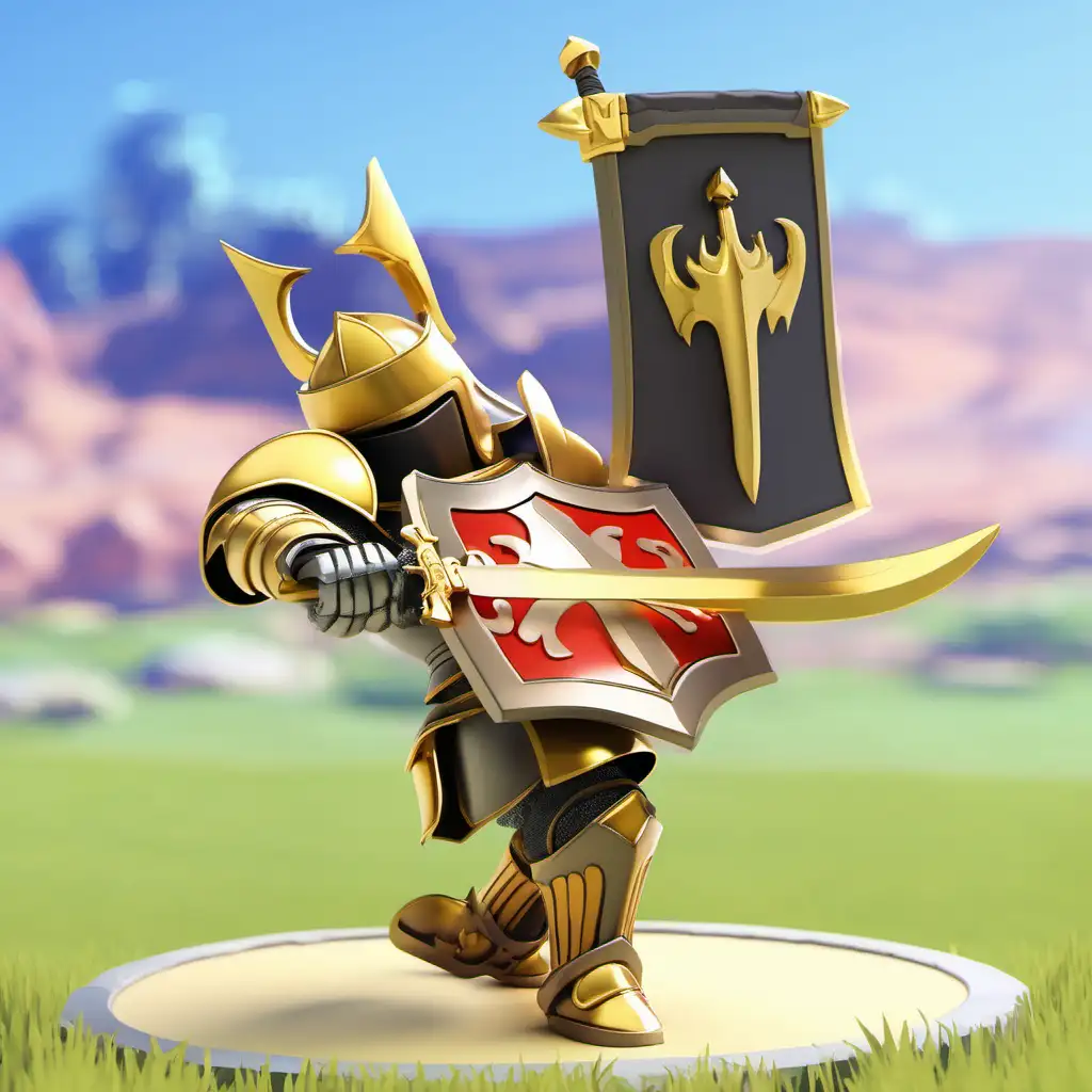 gold knight armor swinging sword