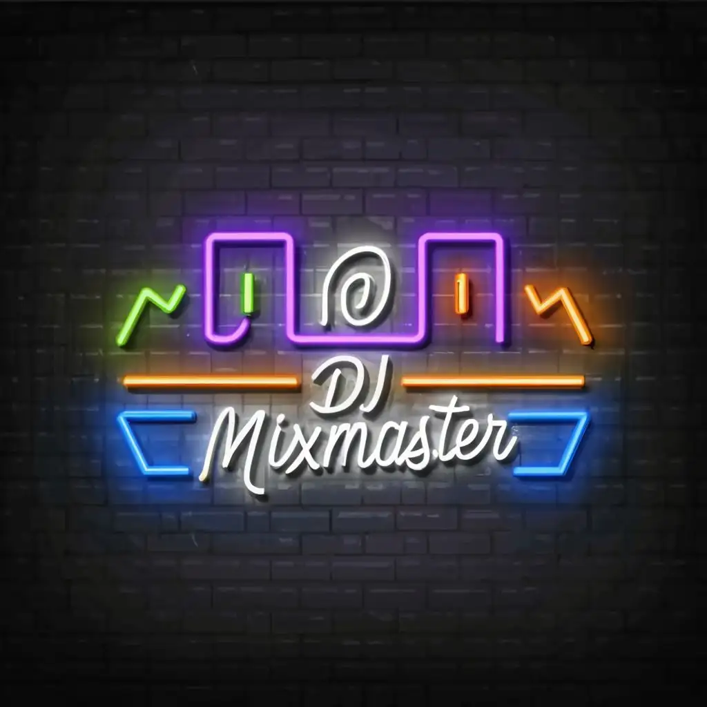 logo, simple neon , with the text "DJ Mixmaster", typography