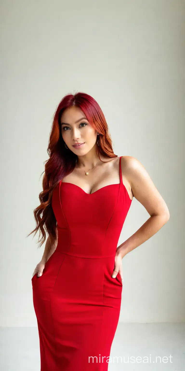 Elegant Woman in a Green Dress with Fiery Red Hair