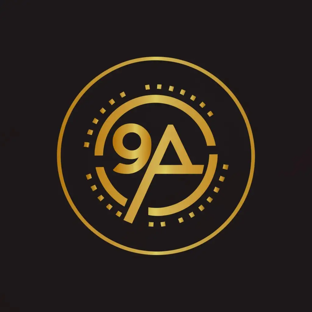 a logo design,with the text "9A", main symbol:ROUND, GOLDEN COLORS DARK BACKGROUND,Moderate,be used in Entertainment industry,clear background