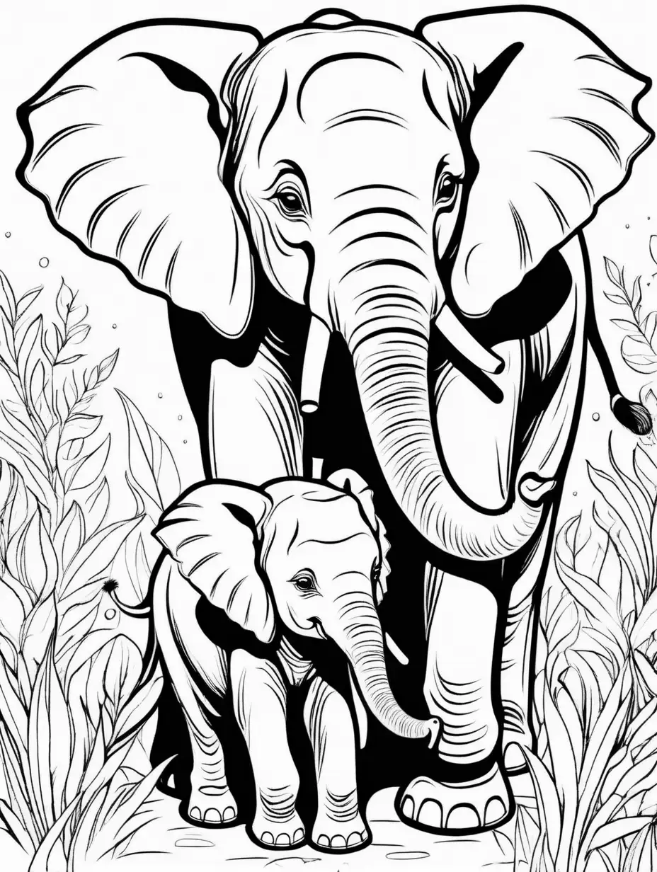 Adorable Coloring Page of a Mom and Baby Elephant Bonding