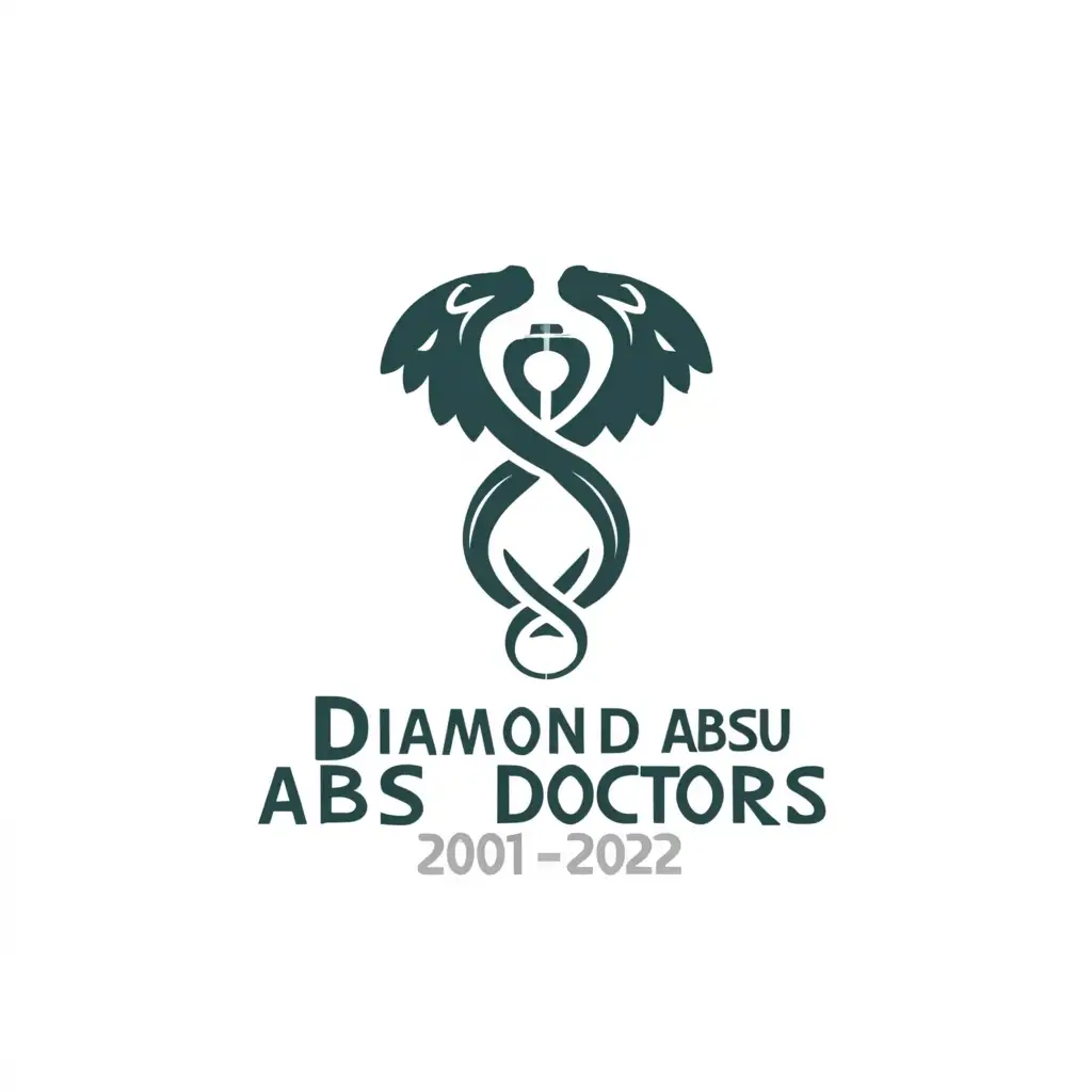 a logo design,with the text "Diamond ABSU Doctors 2001/2002", main symbol:The logo must incorporate a stethoscope, a snake, and a white coat color blue, with touches of white and red.,Moderate,clear background